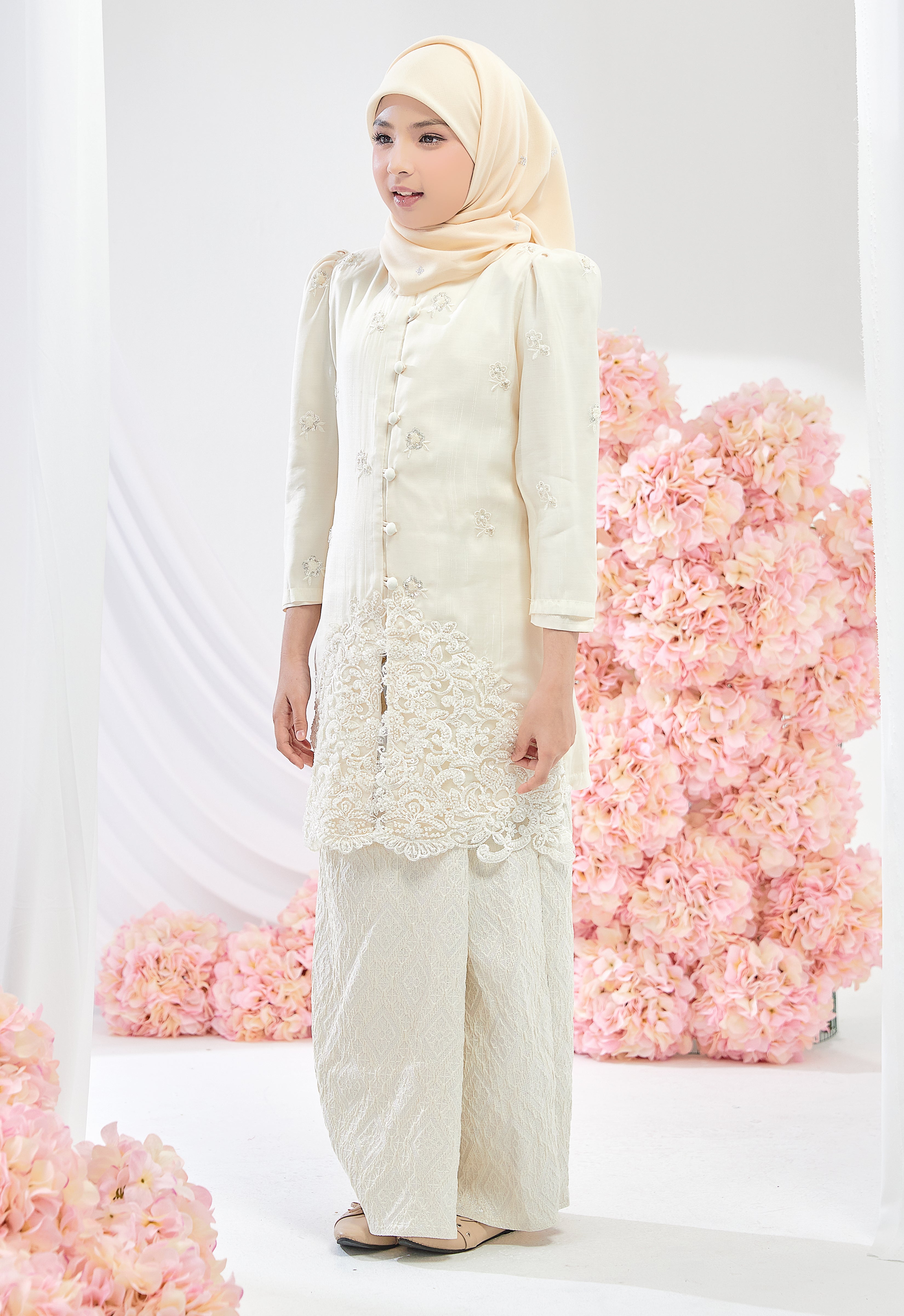 KIDS TENGKU AMINAH KEBAYA SONGKET - CREAM