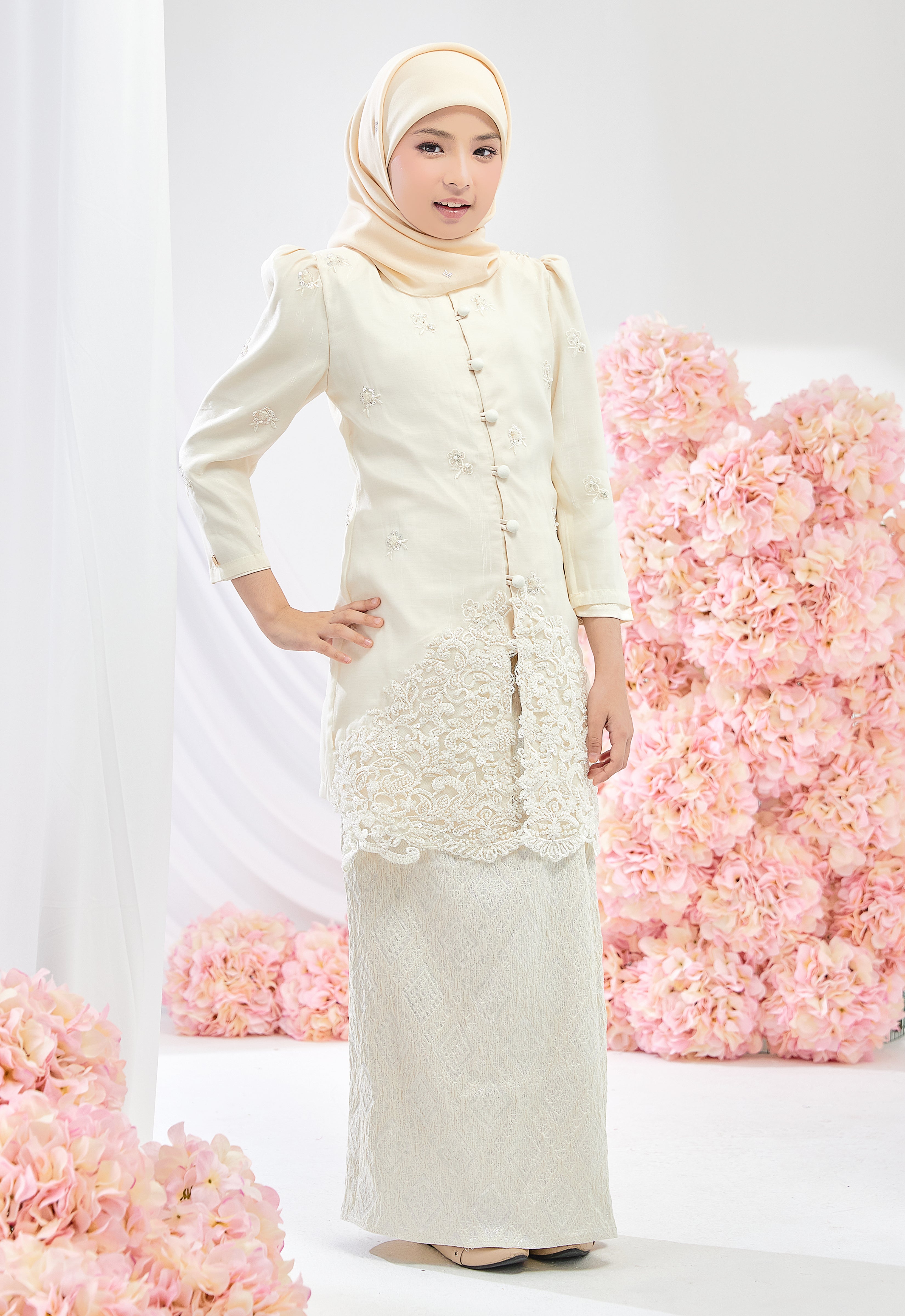 KIDS TENGKU AMINAH KEBAYA SONGKET - CREAM