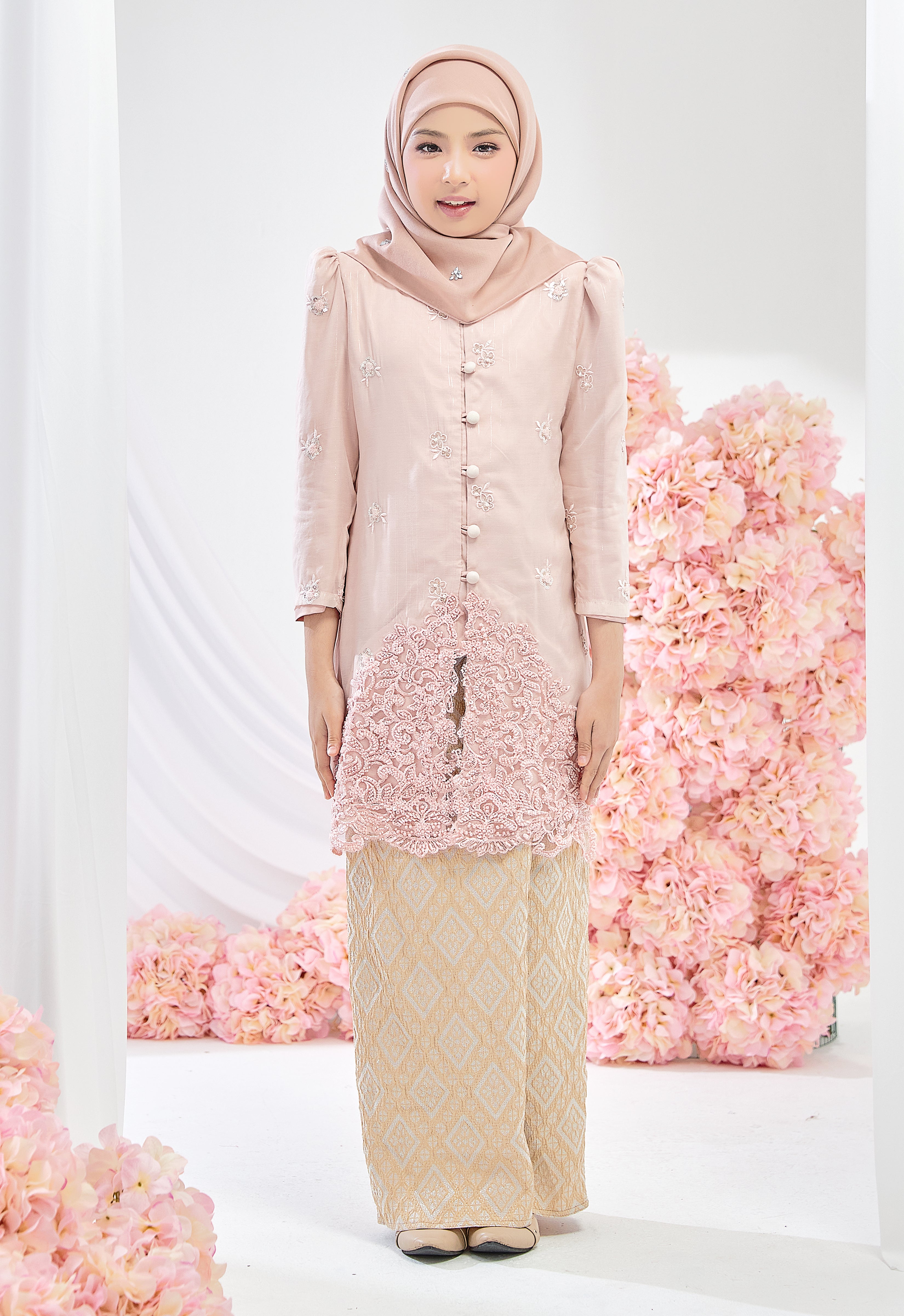 KIDS TENGKU AMINAH KEBAYA SONGKET - SOFT PINK