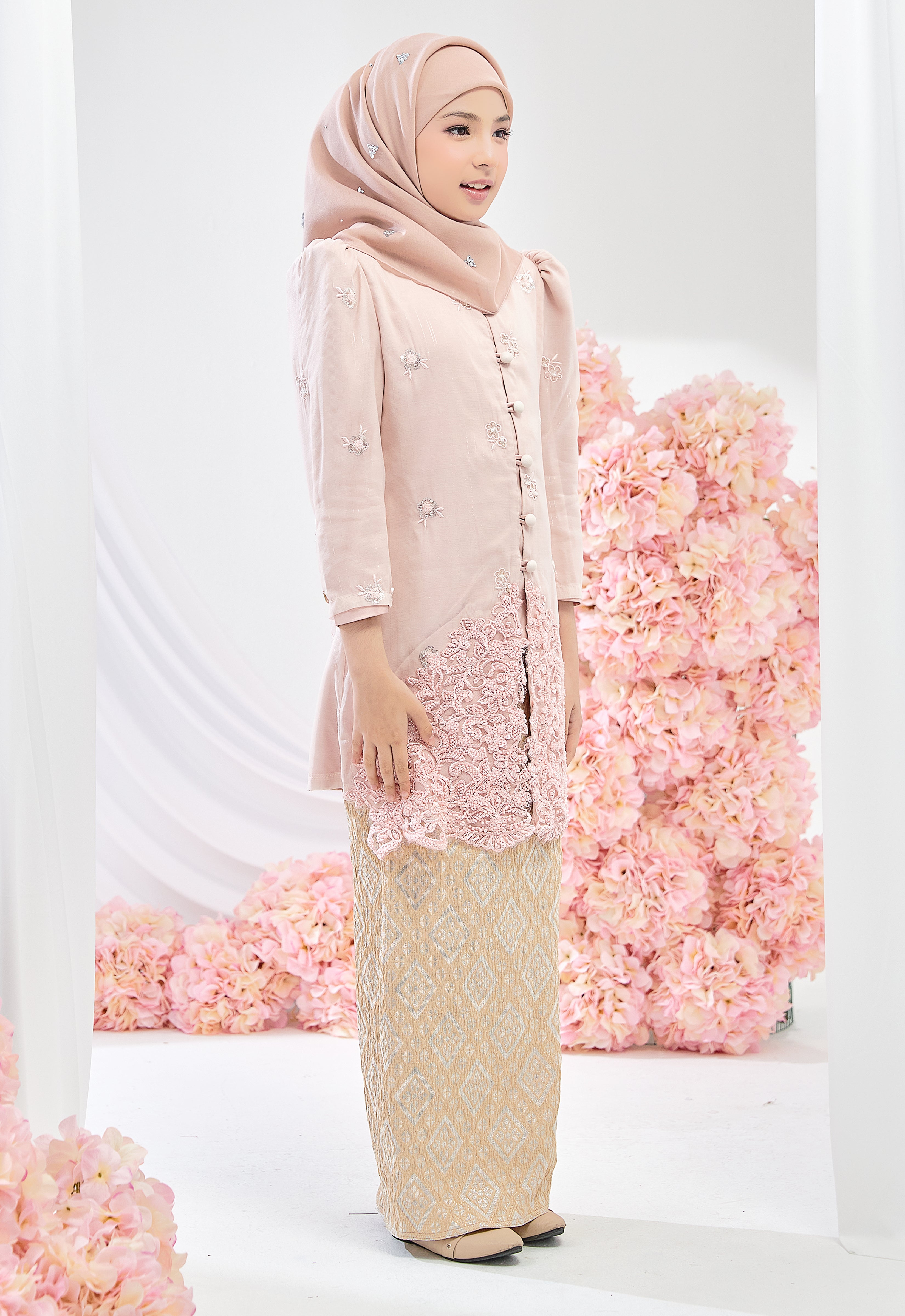 KIDS TENGKU AMINAH KEBAYA SONGKET - SOFT PINK