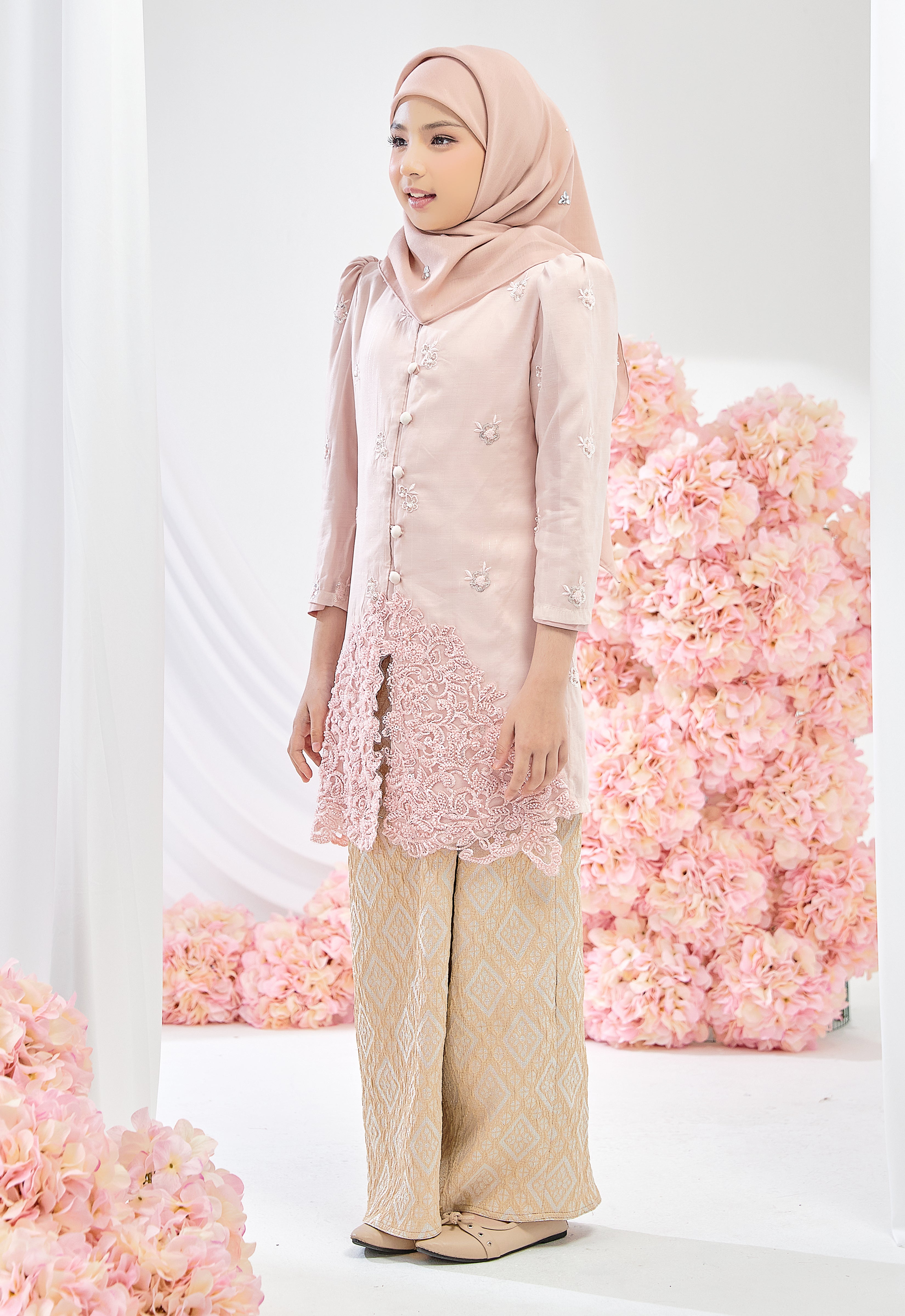 KIDS TENGKU AMINAH KEBAYA SONGKET - SOFT PINK