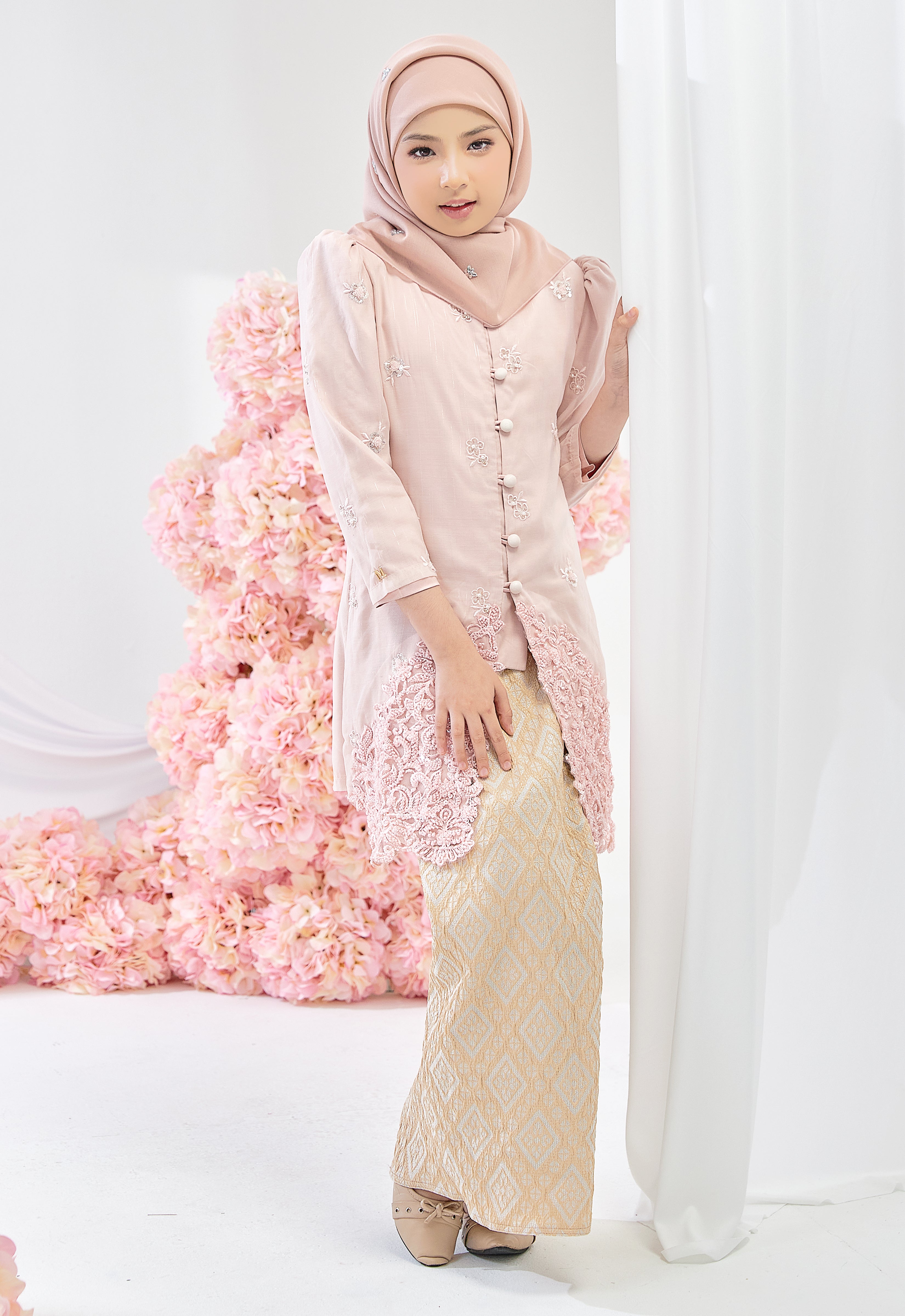 KIDS TENGKU AMINAH KEBAYA SONGKET - SOFT PINK