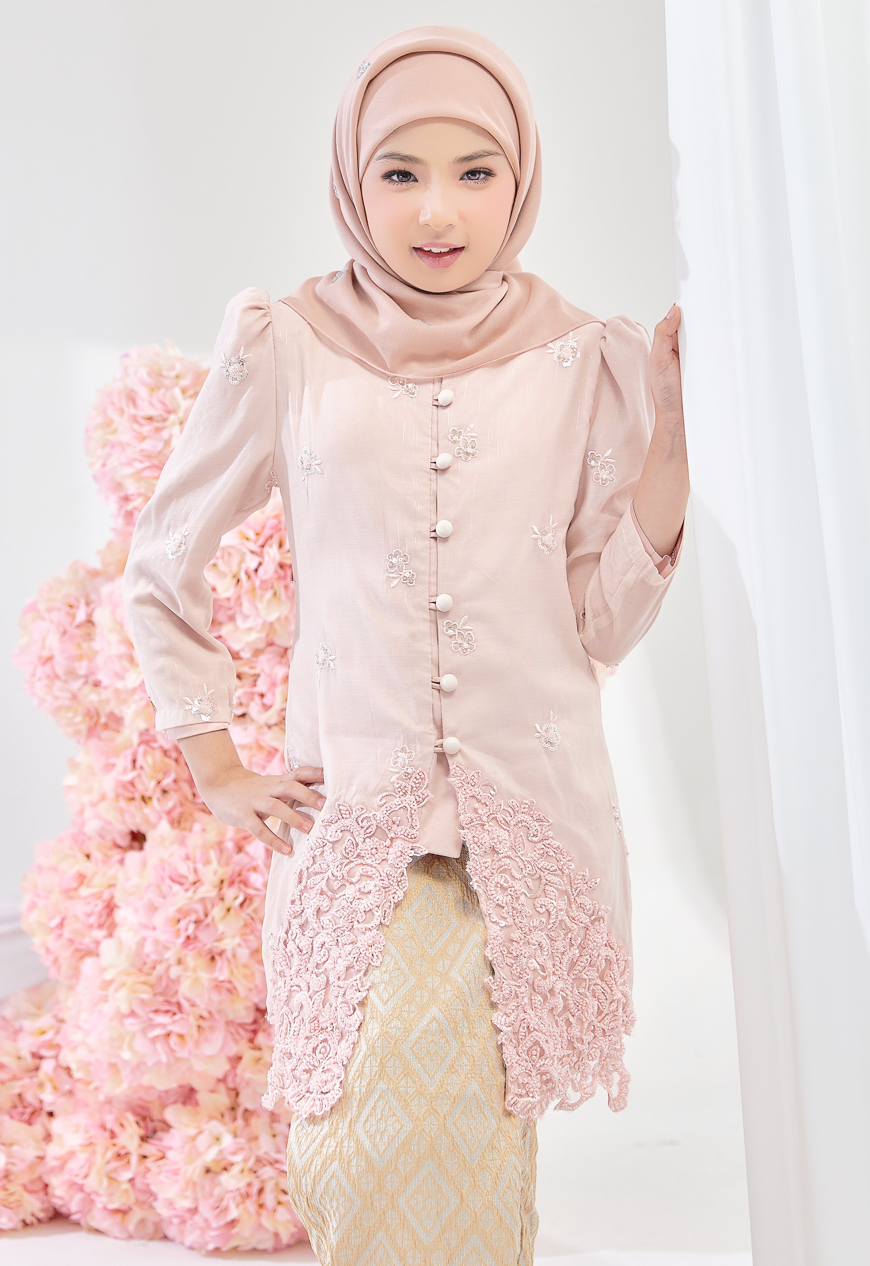 KIDS TENGKU AMINAH KEBAYA SONGKET - SOFT PINK