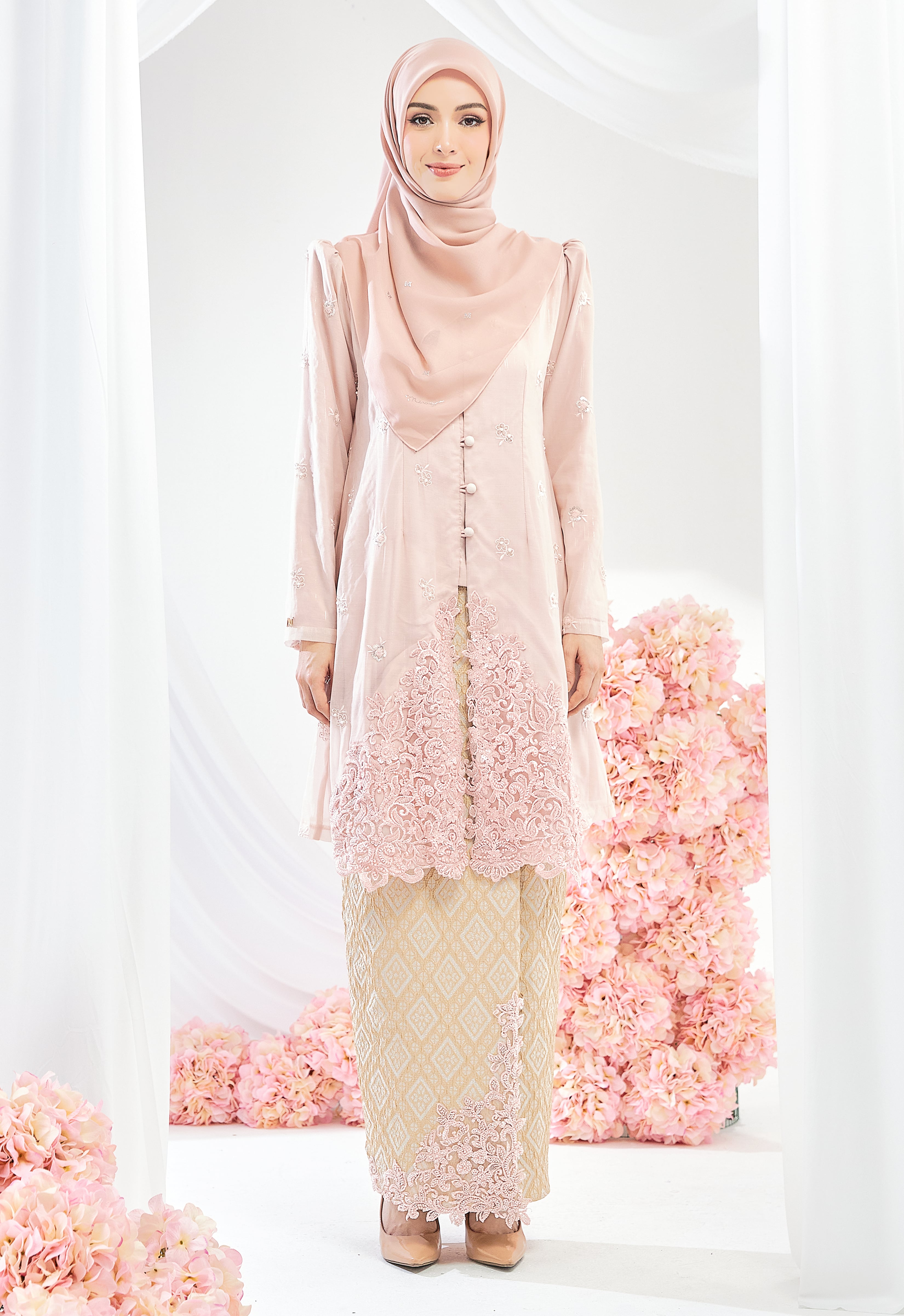 TENGKU AMINAH KEBAYA SONGKET - SOFT PINK