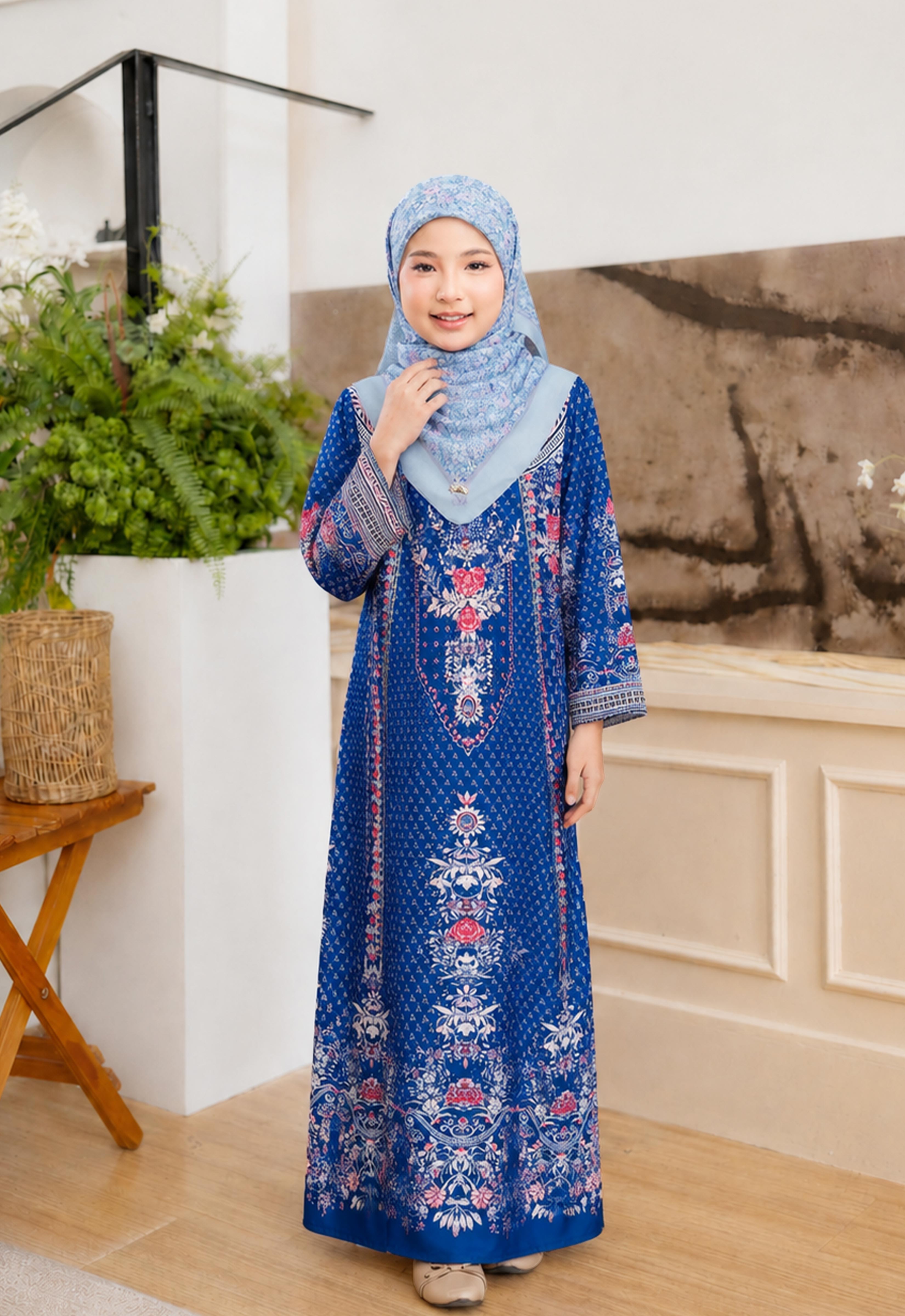 MINAZ ABAYA | KIDS TAALIA PRINTED JALABIYA - ROYAL BLUE