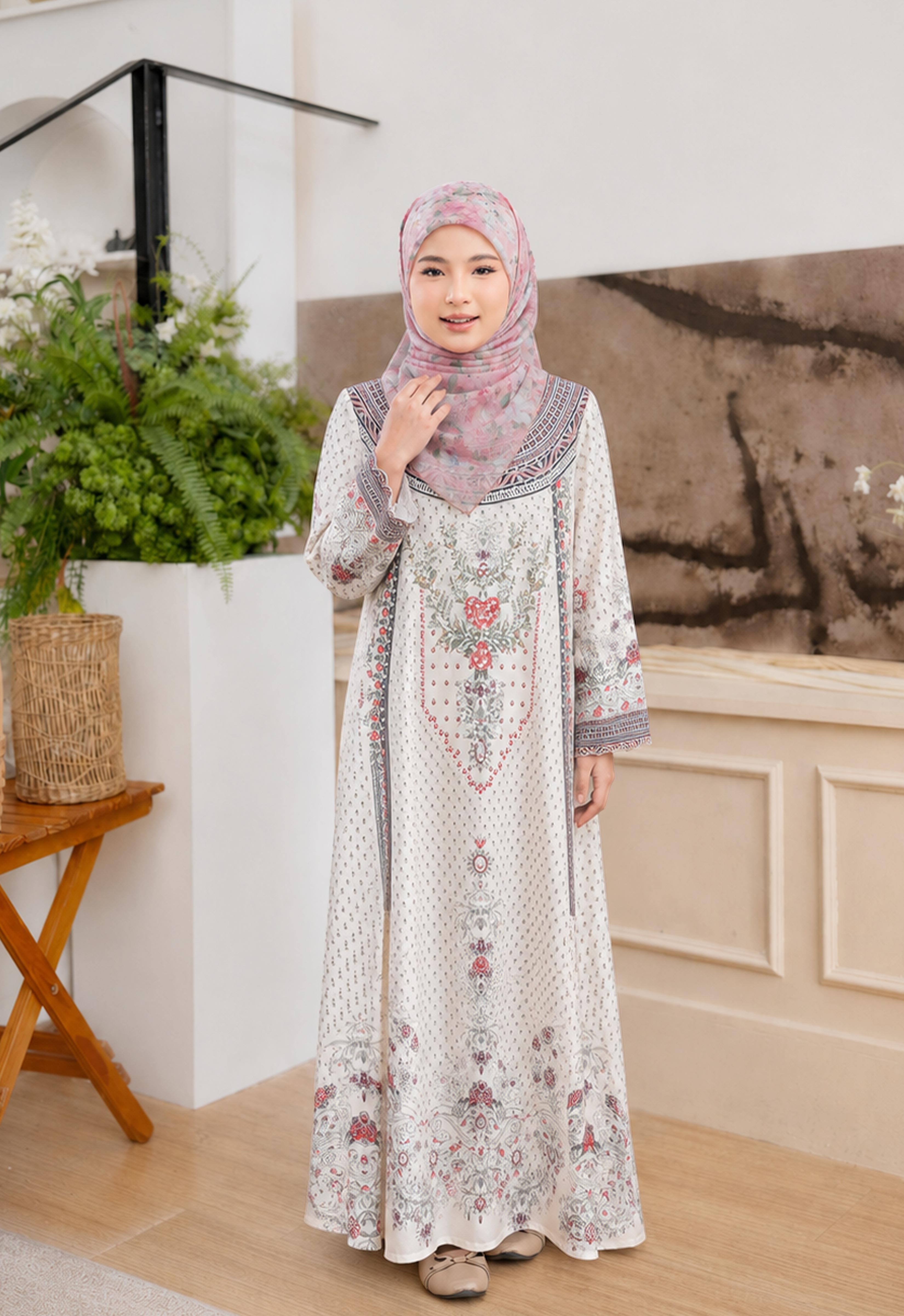 MINAZ ABAYA | KIDS TAALIA PRINTED JALABIYA - CREAM PEACH