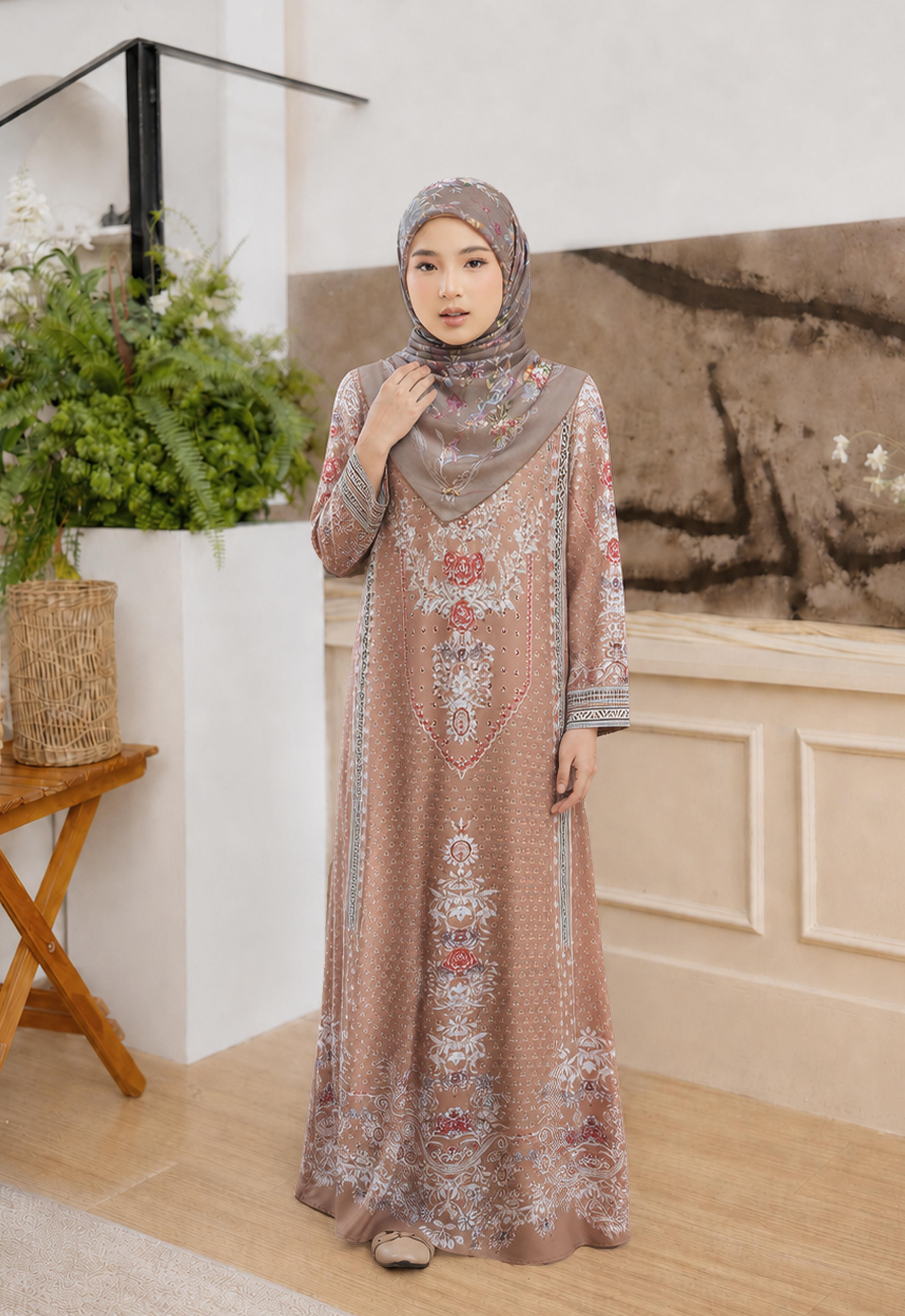 MINAZ ABAYA | KIDS TAALIA PRINTED JALABIYA - BROWN