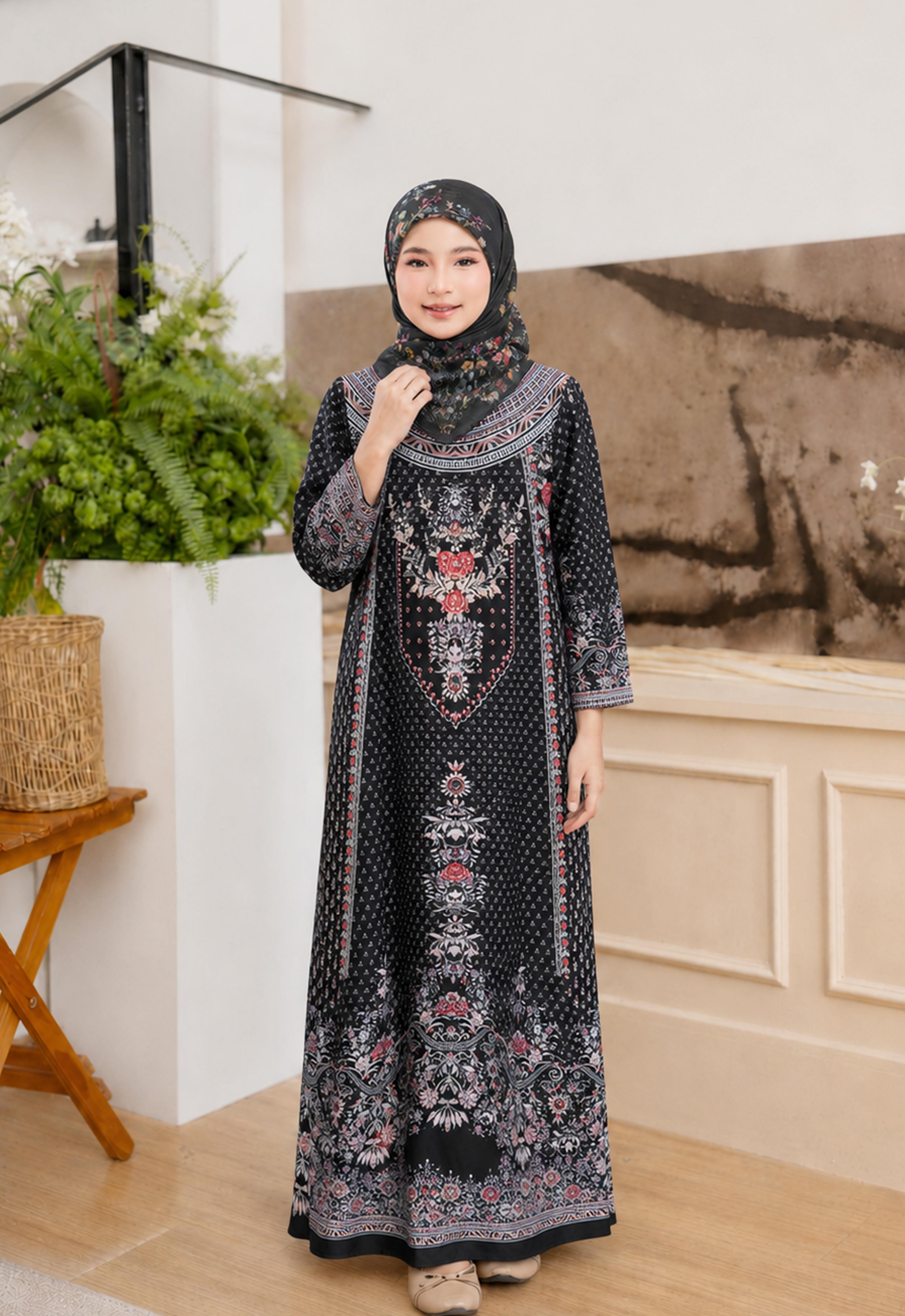 MINAZ ABAYA | KIDS TAALIA PRINTED JALABIYA - BLACK