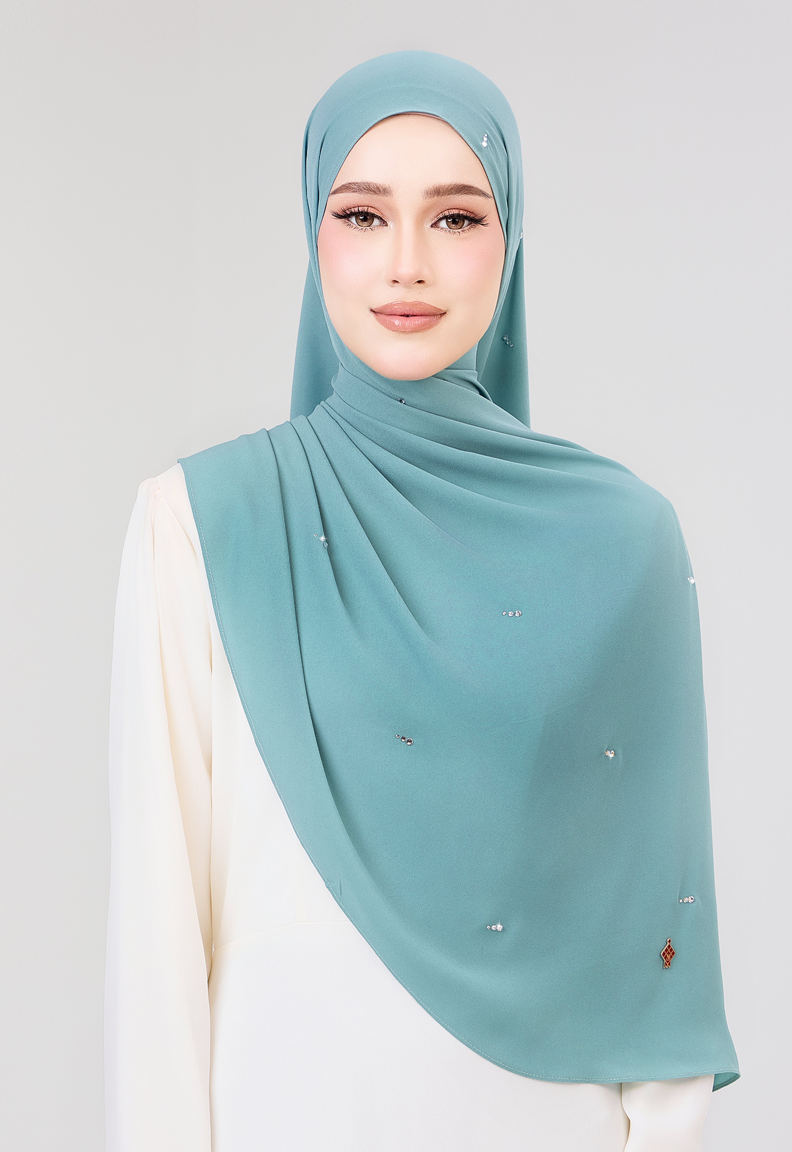 MINAZ HIJAB | SETULUS RAYA PLAIN STONE SHAWL - TURQUOISE