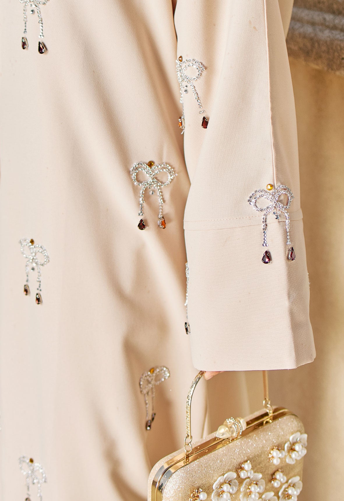 WAFA LUXE RIBBON ABAYA - CREAM