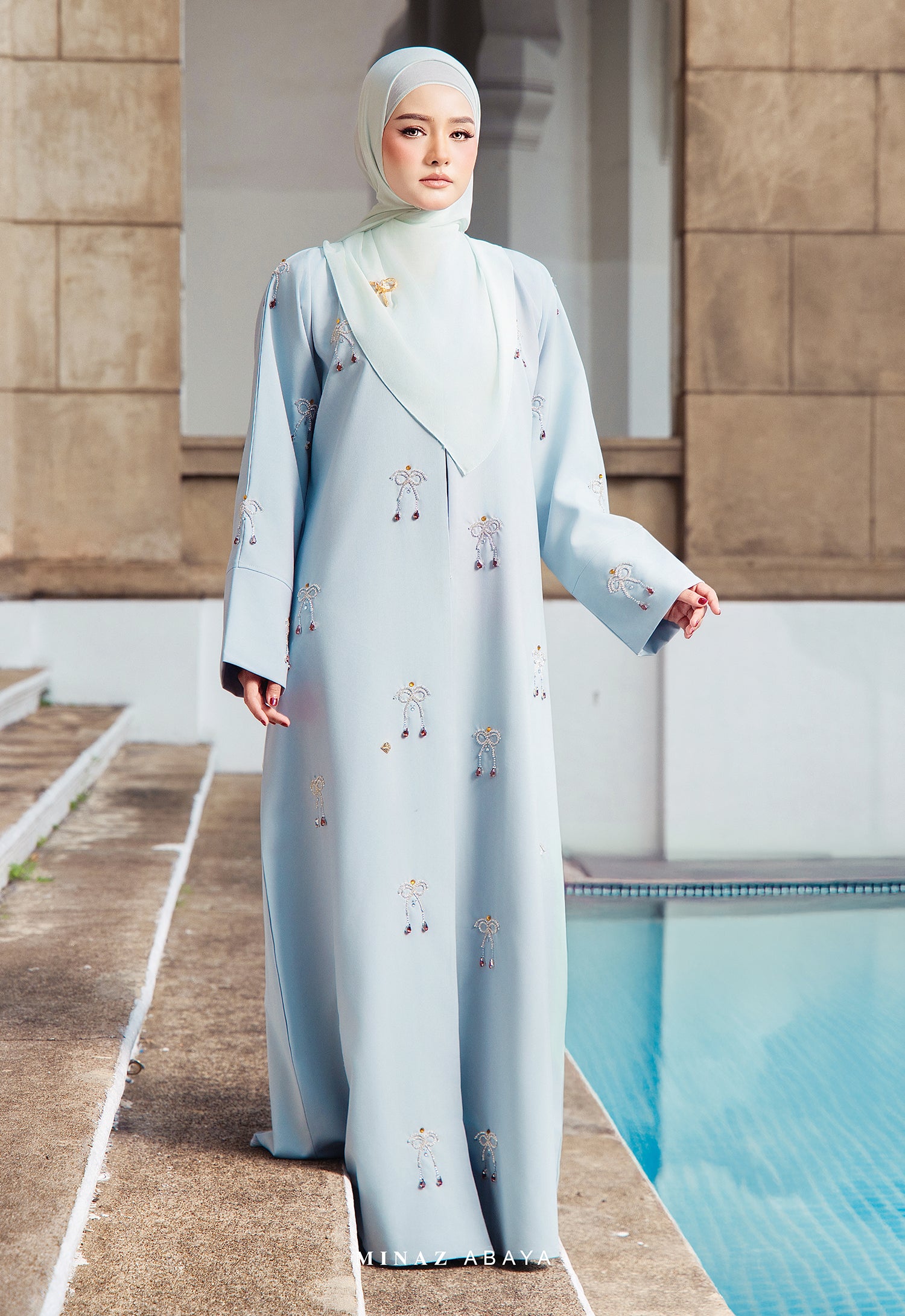 WAFA LUXE RIBBON ABAYA 2.0 - MINT GREEN