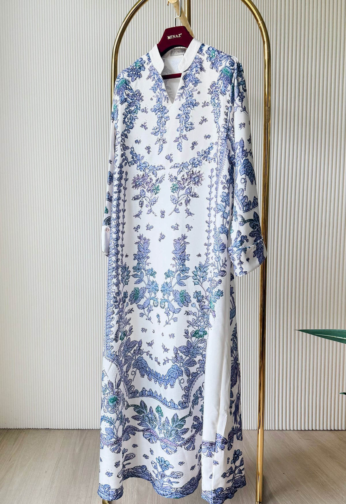 ARISHA PRINTED JALABIYA - BLUE WHITE