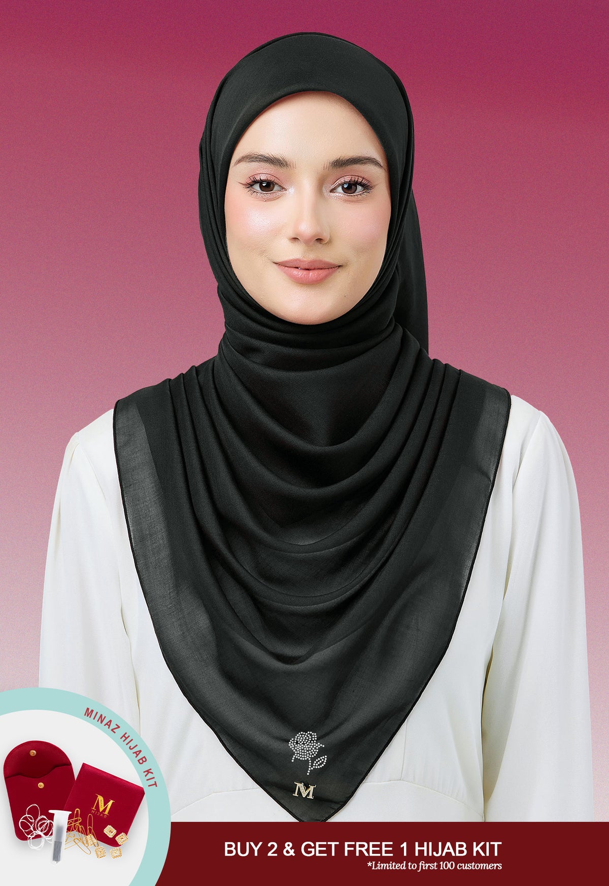 MINAZ HIJAB - PLAIN BASIC ROSEY - BLACK
