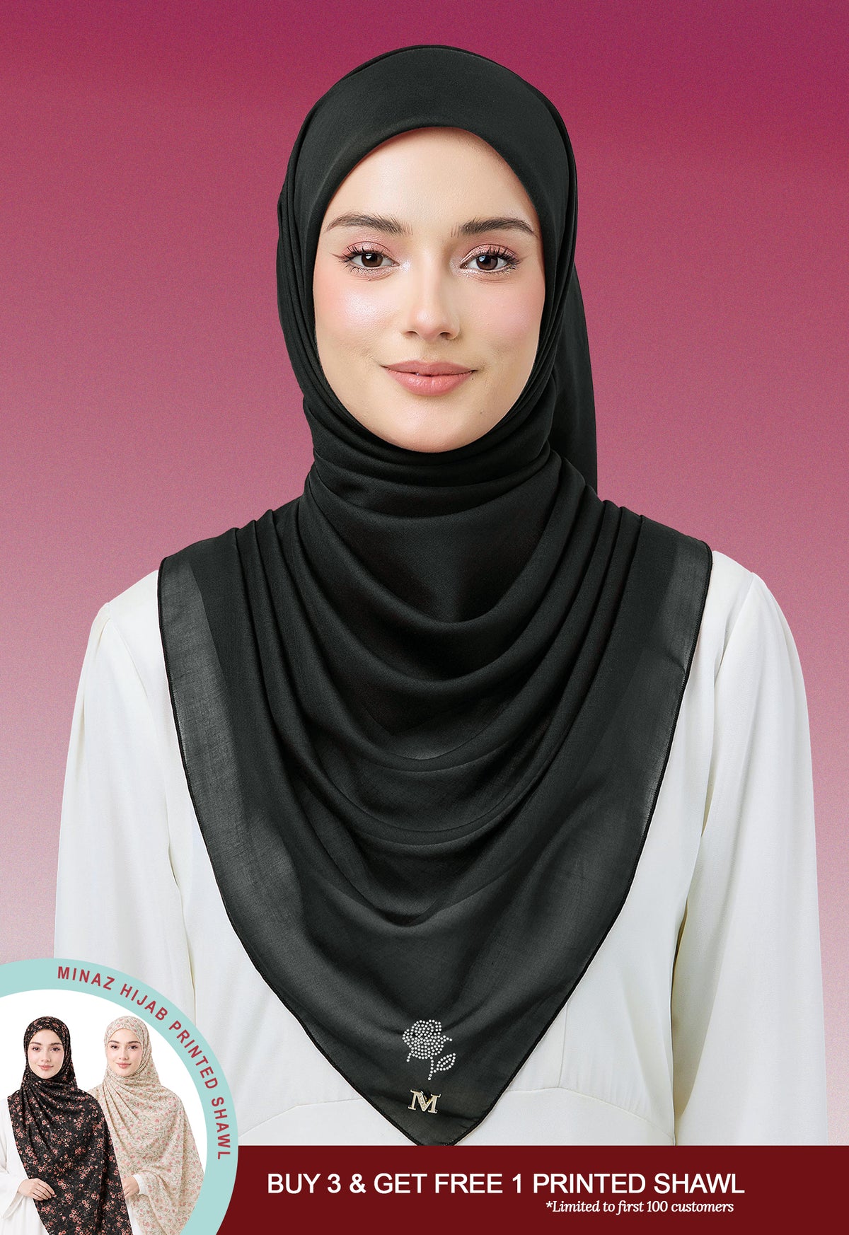 MINAZ HIJAB |  PLAIN BASIC ROSEY - BLACK