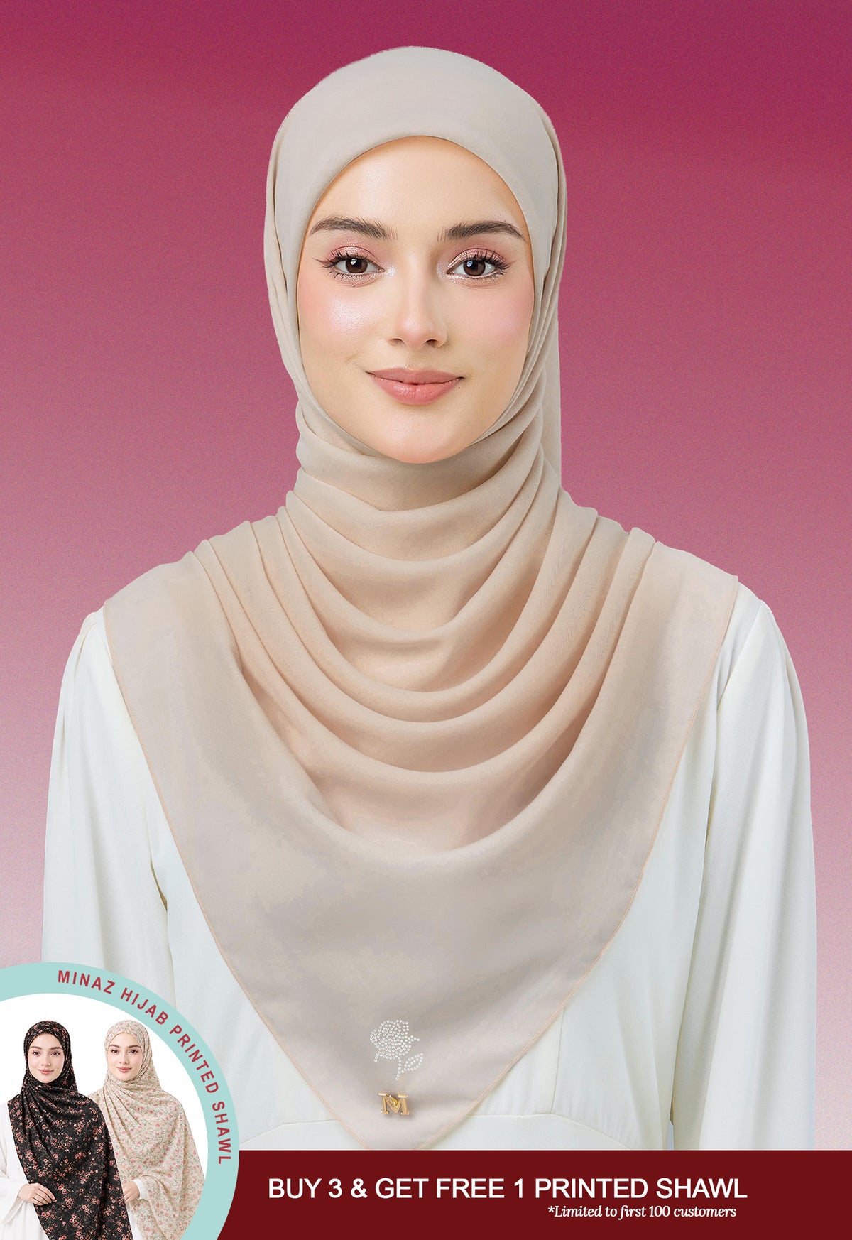 MINAZ HIJAB |  PLAIN BASIC ROSEY - CHAMPAGNE