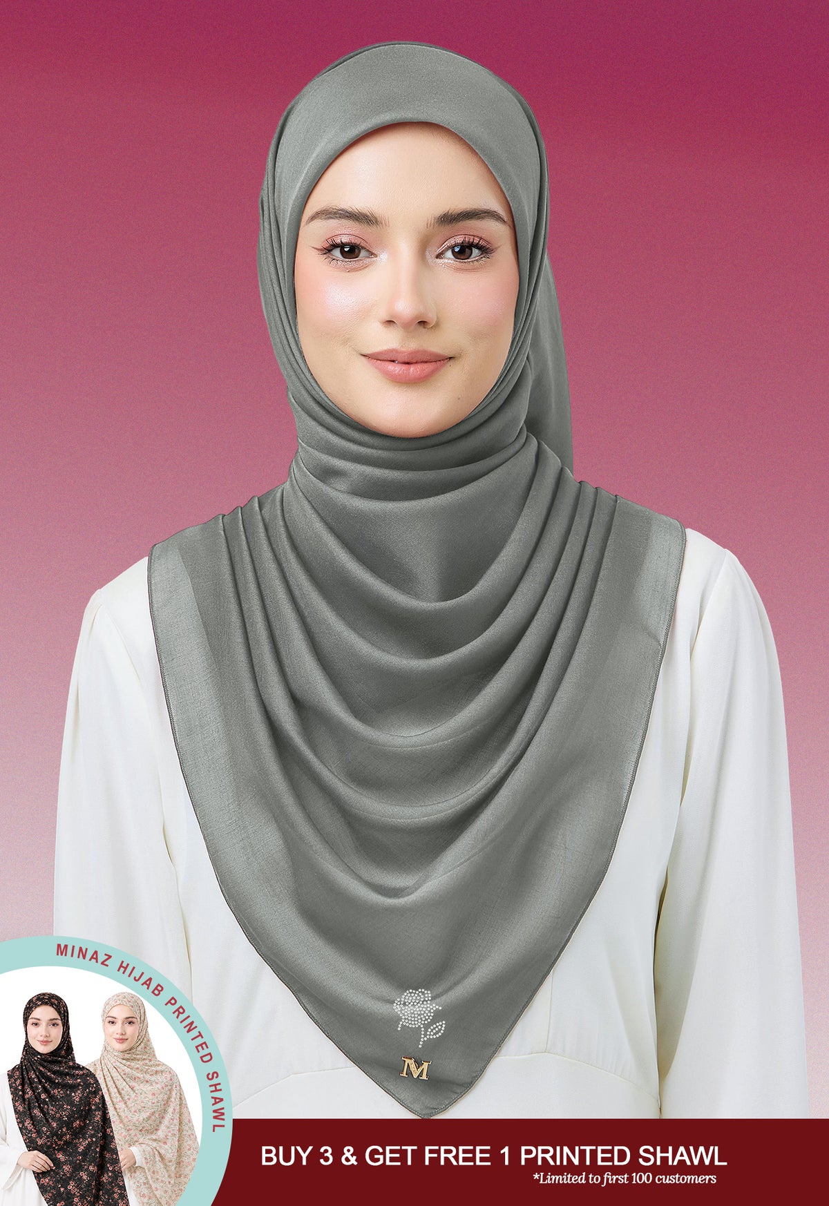 MINAZ HIJAB |  PLAIN BASIC ROSEY - DUSTY GRAY