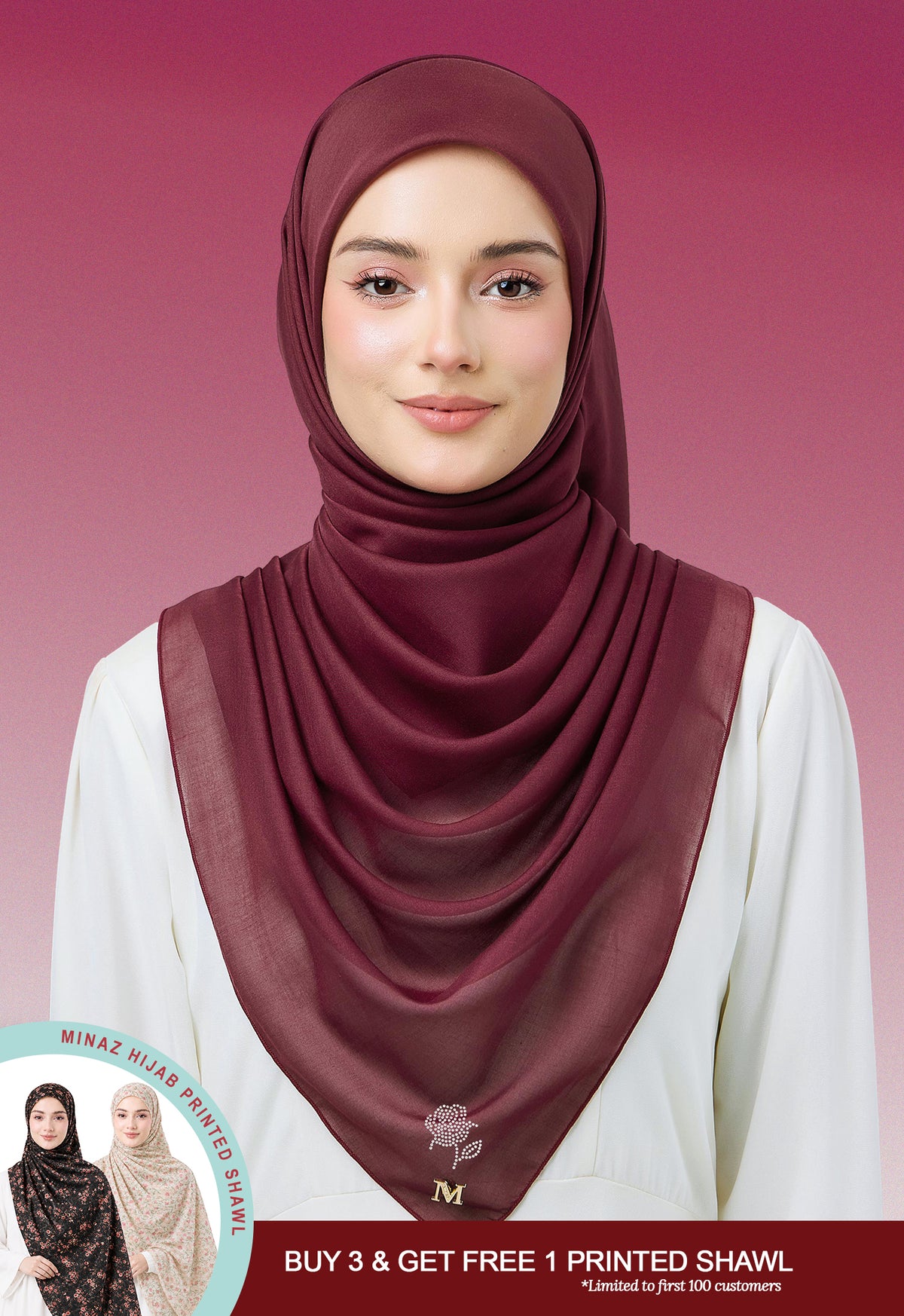 MINAZ HIJAB |  PLAIN BASIC ROSEY - MAROON