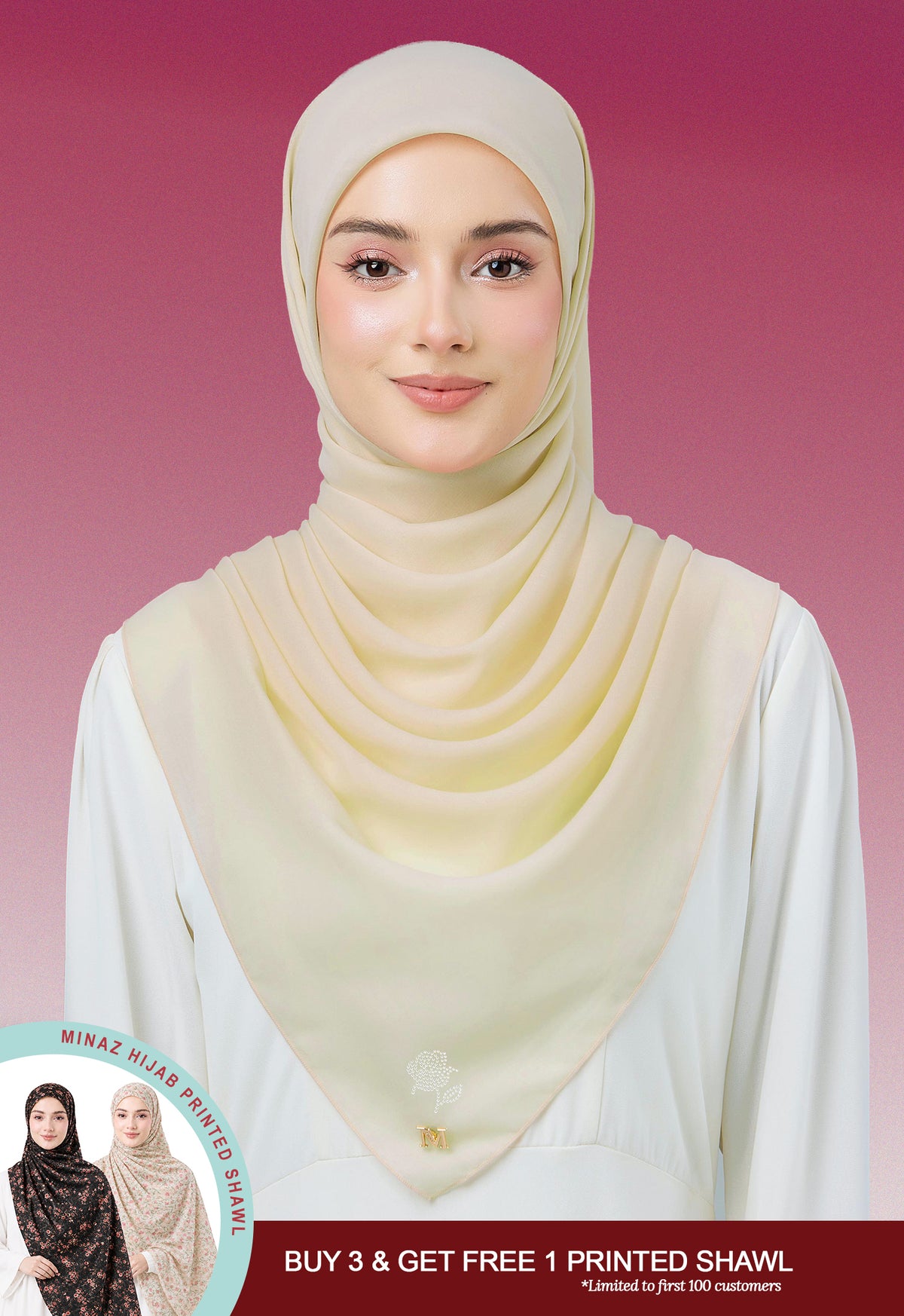 MINAZ HIJAB |  PLAIN BASIC ROSEY - SOFT YELLOW
