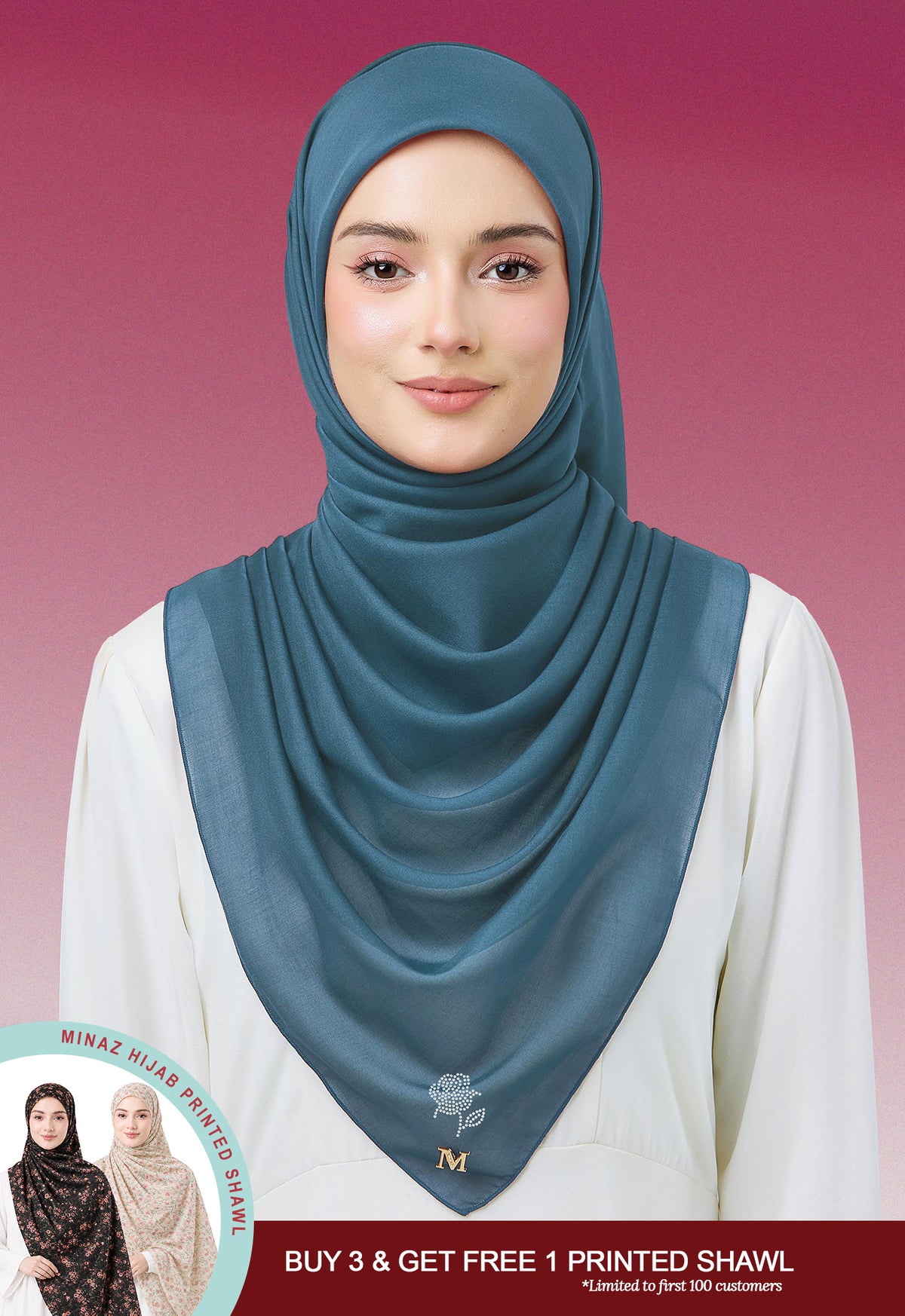 MINAZ HIJAB |  PLAIN BASIC ROSEY - TEAL BLUE