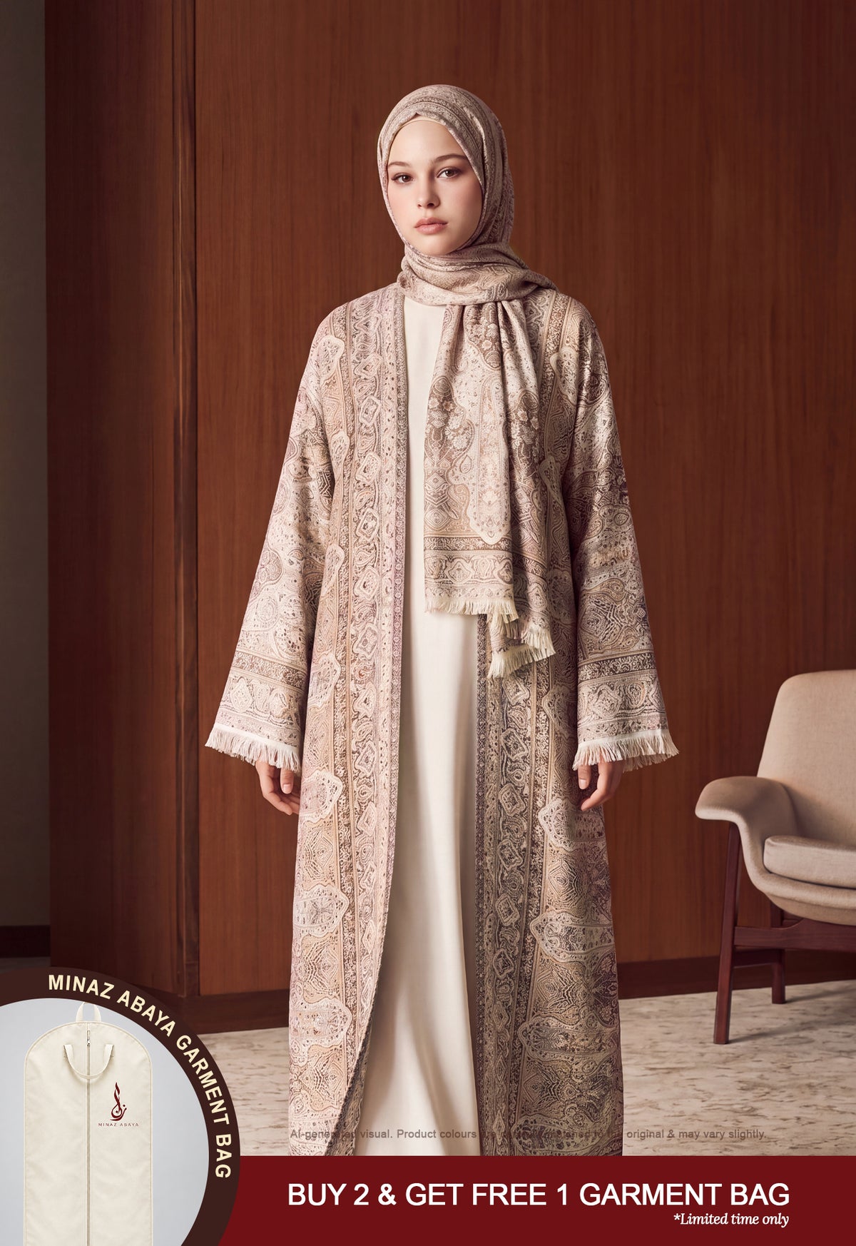 PASHMINA ABAYA - CREAM BROWN