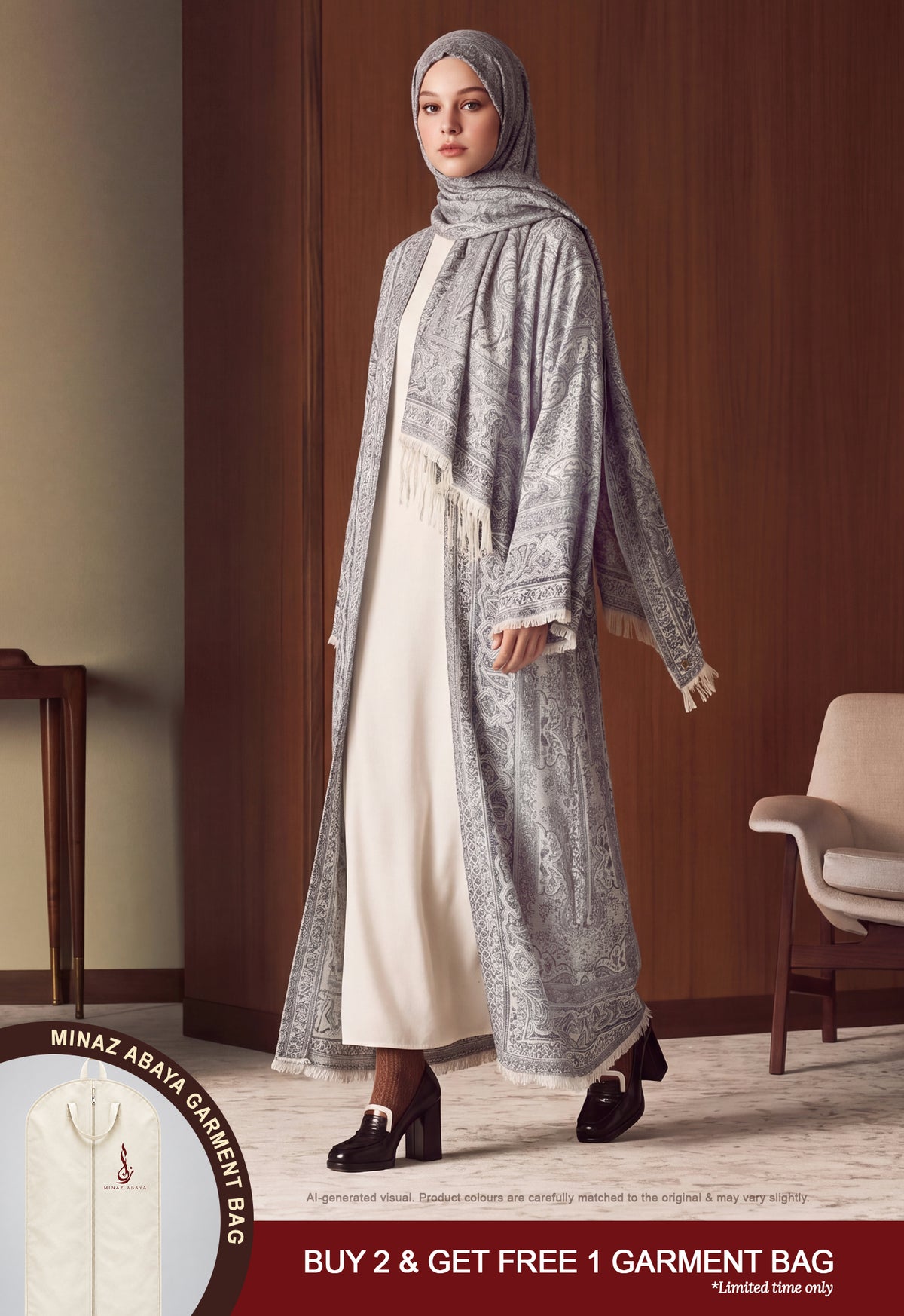 PASHMINA ABAYA - DARK GREY