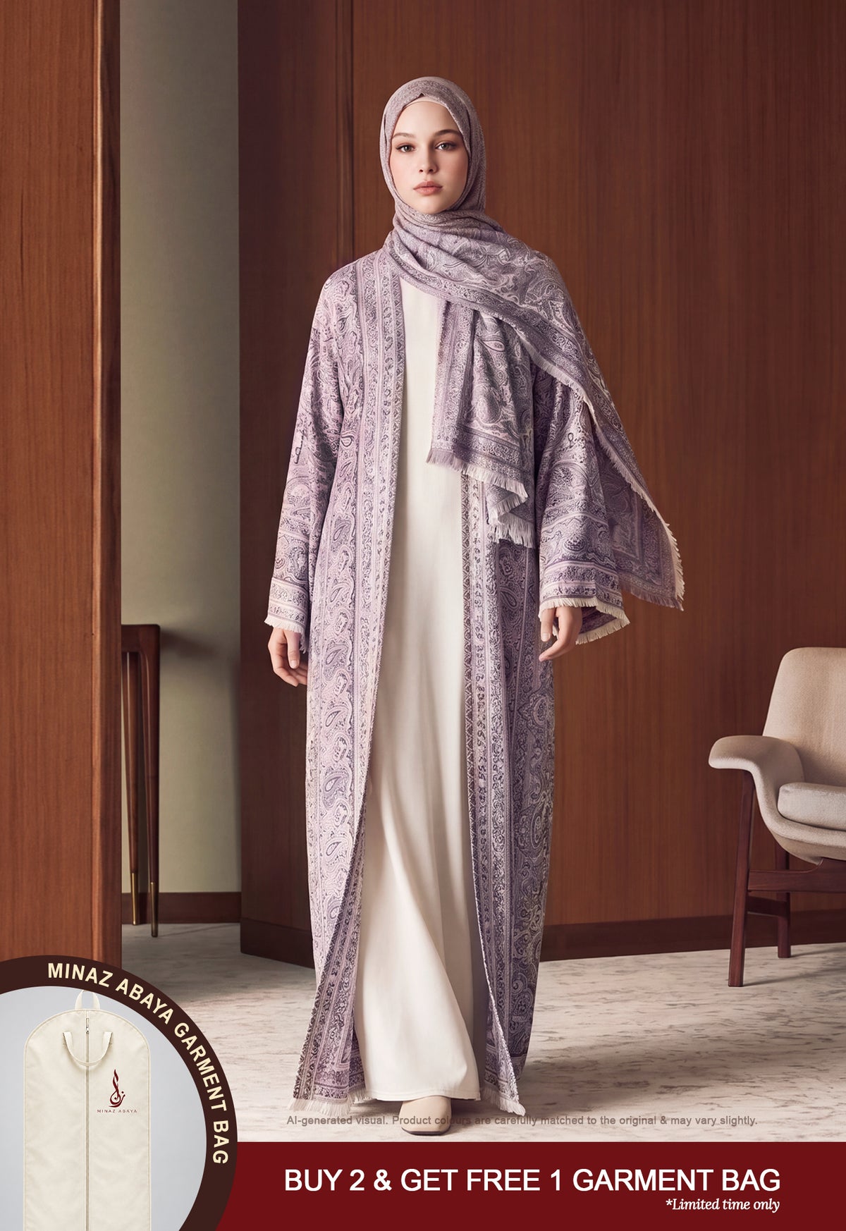 PASHMINA ABAYA - PLUM GREY