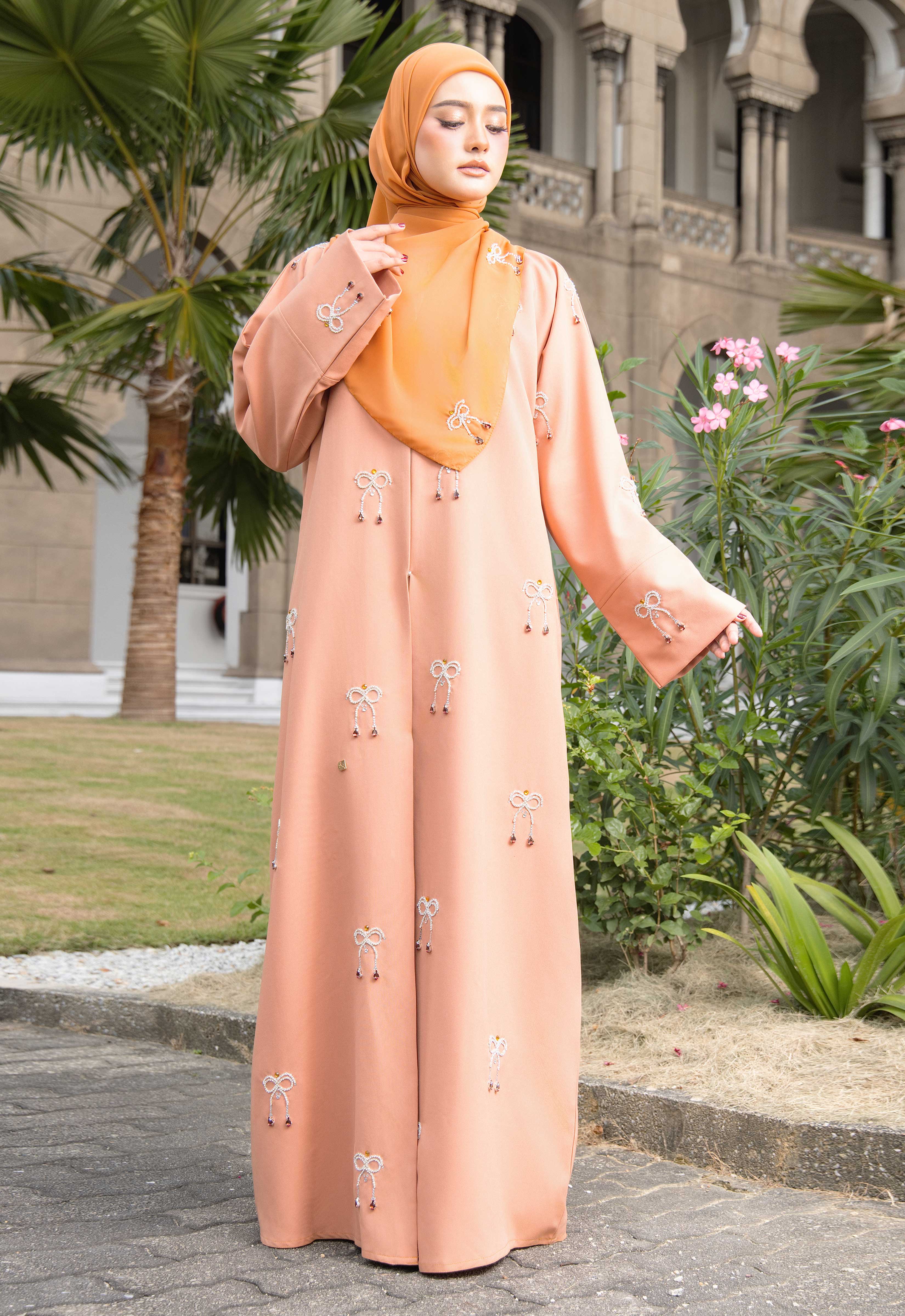 WAFA LUXE RIBBON ABAYA 2.0 - PASTEL CORAL
