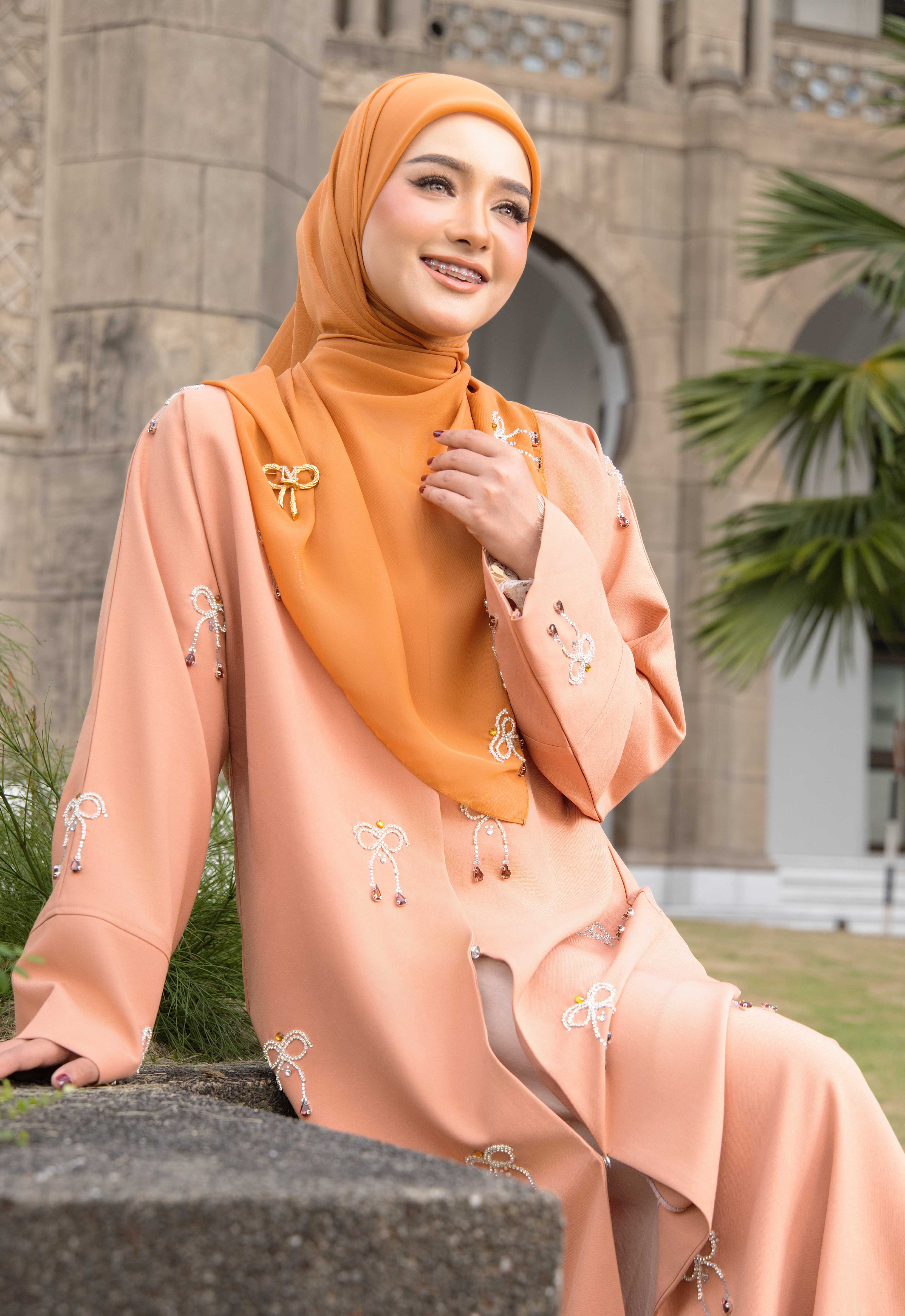 WAFA LUXE RIBBON ABAYA 2.0 - PASTEL CORAL
