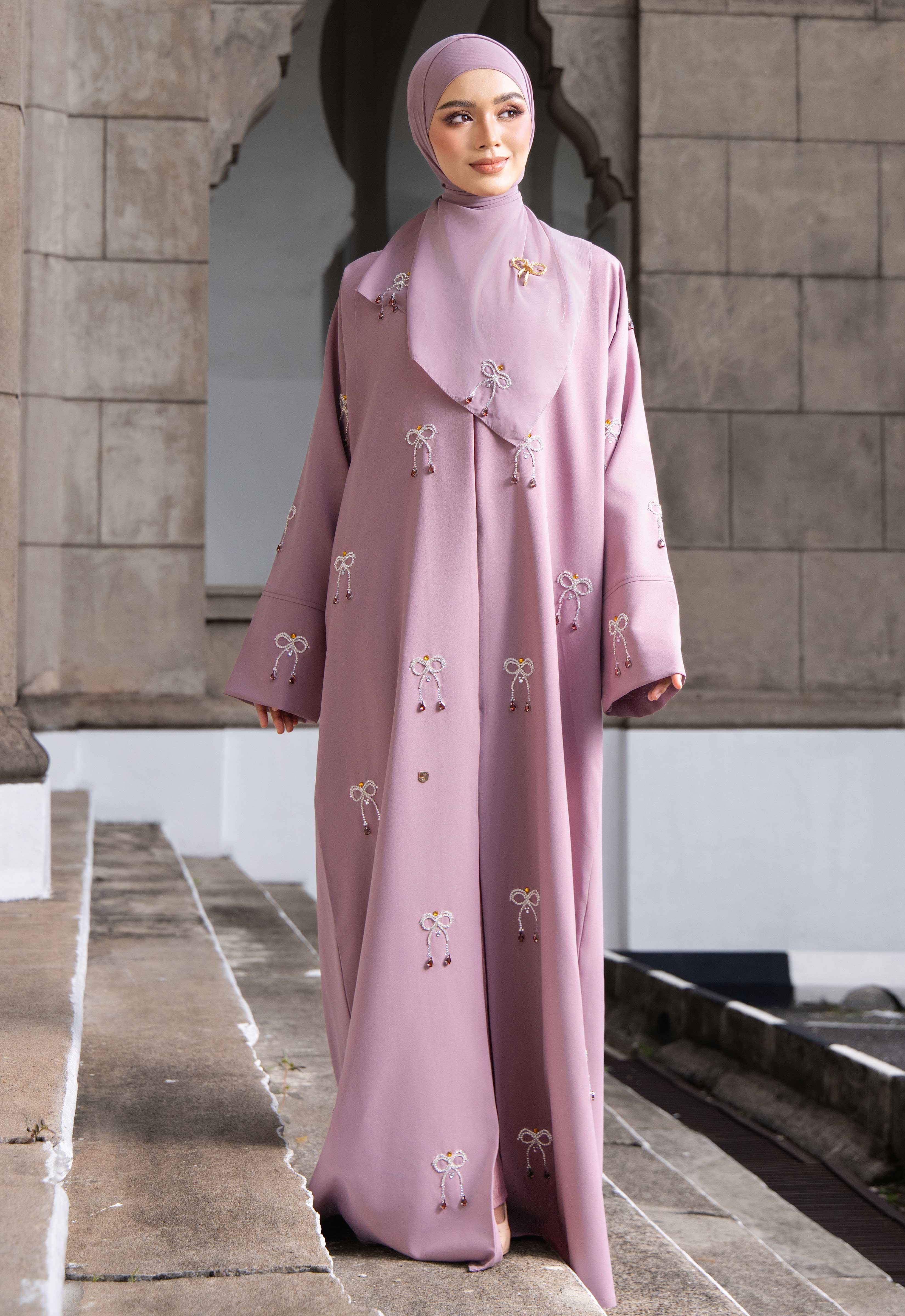 WAFA LUXE RIBBON ABAYA 2.0 - DUSTY PURPLE
