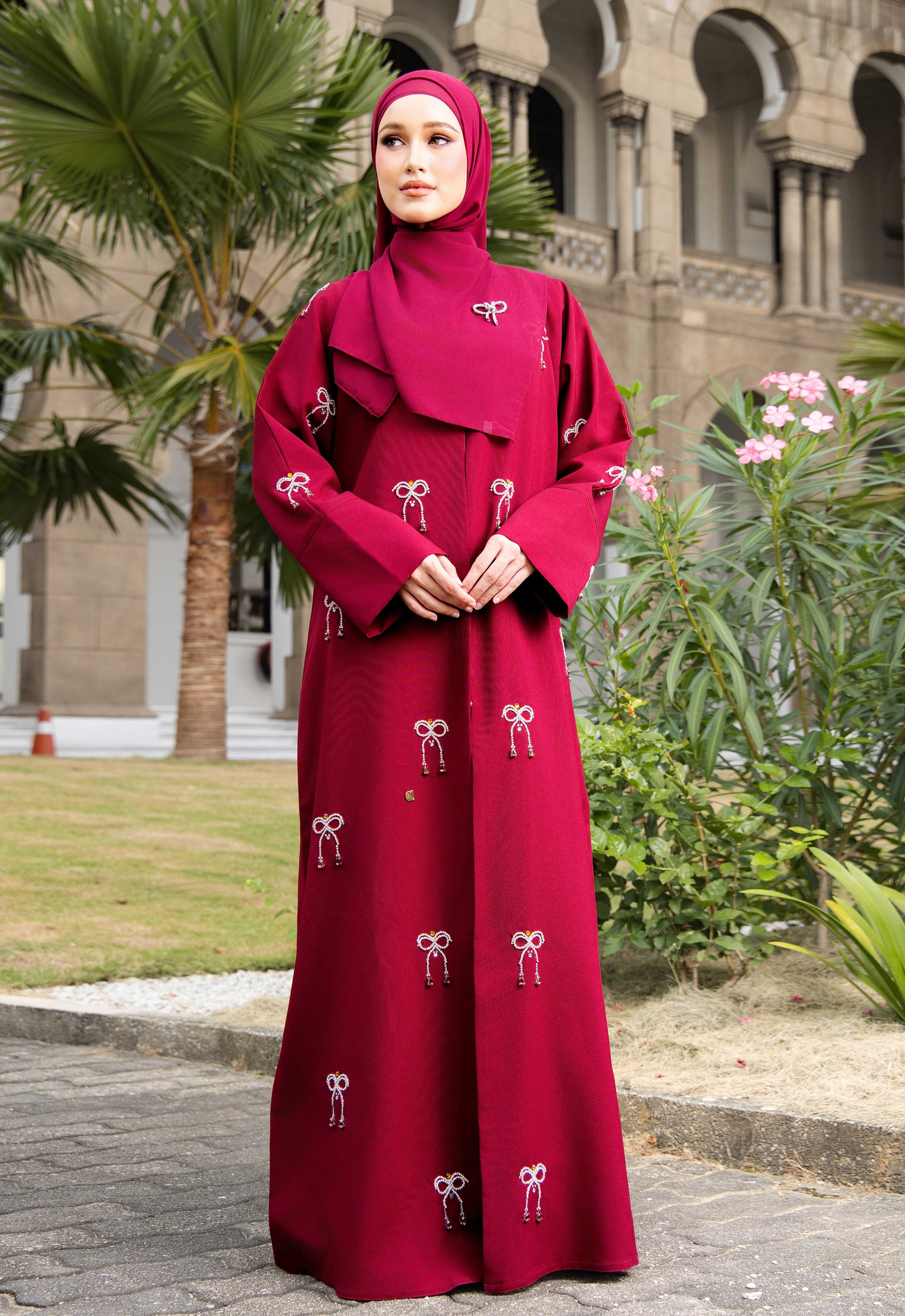 WAFA LUXE RIBBON ABAYA 2.0 - MAROON