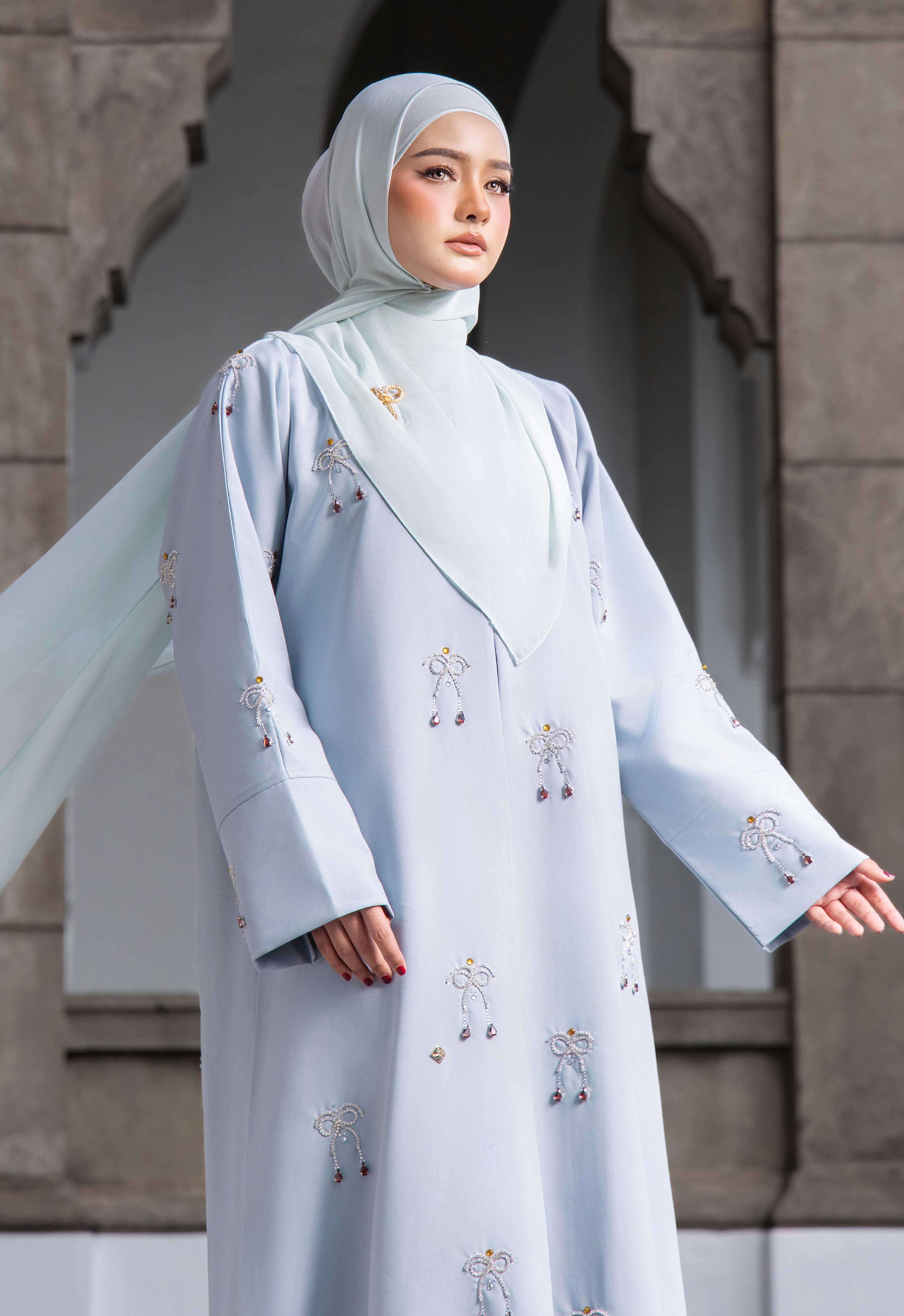 WAFA LUXE RIBBON ABAYA 2.0 - MINT GREEN