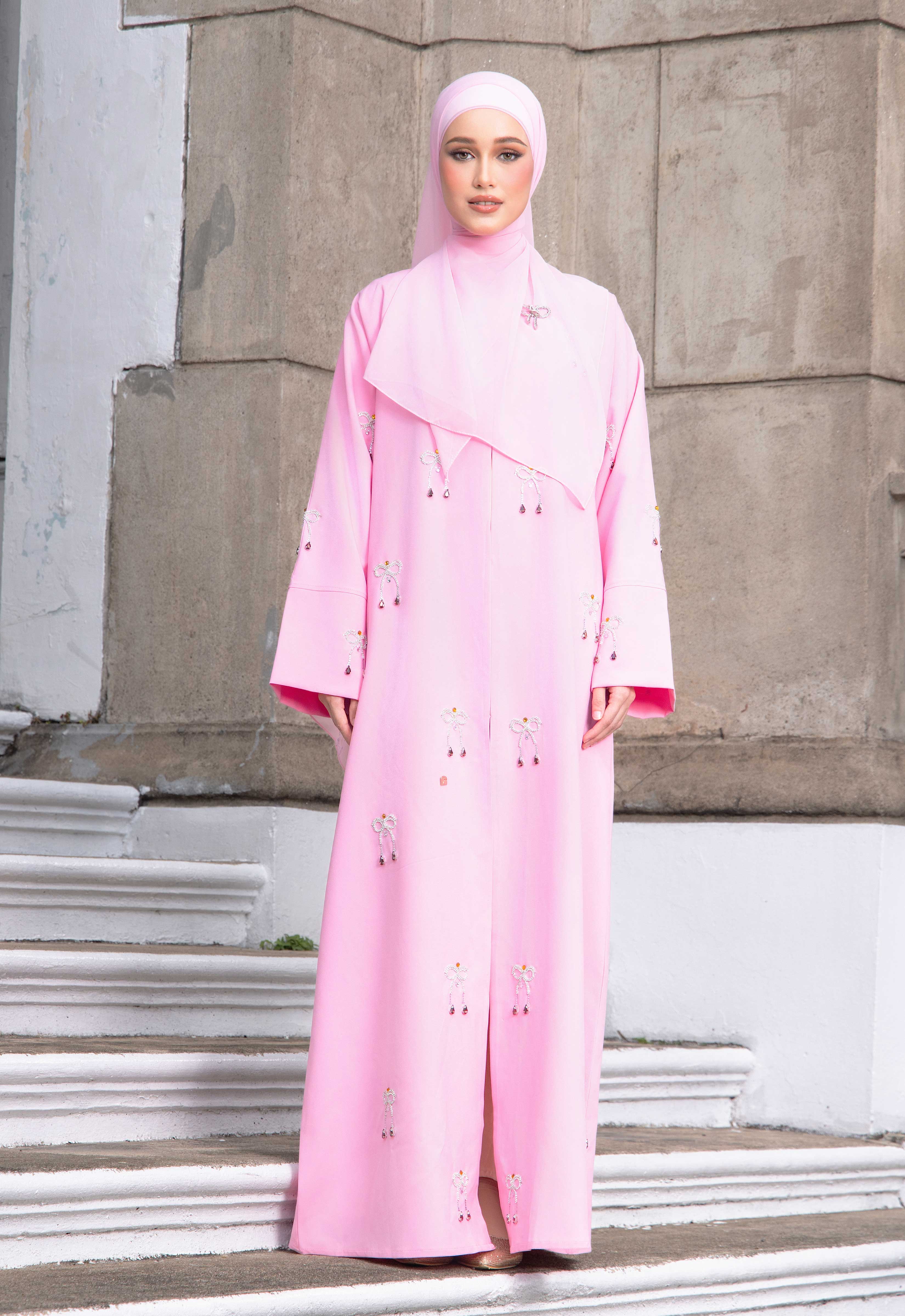 WAFA LUXE RIBBON ABAYA 2.0 - PINK