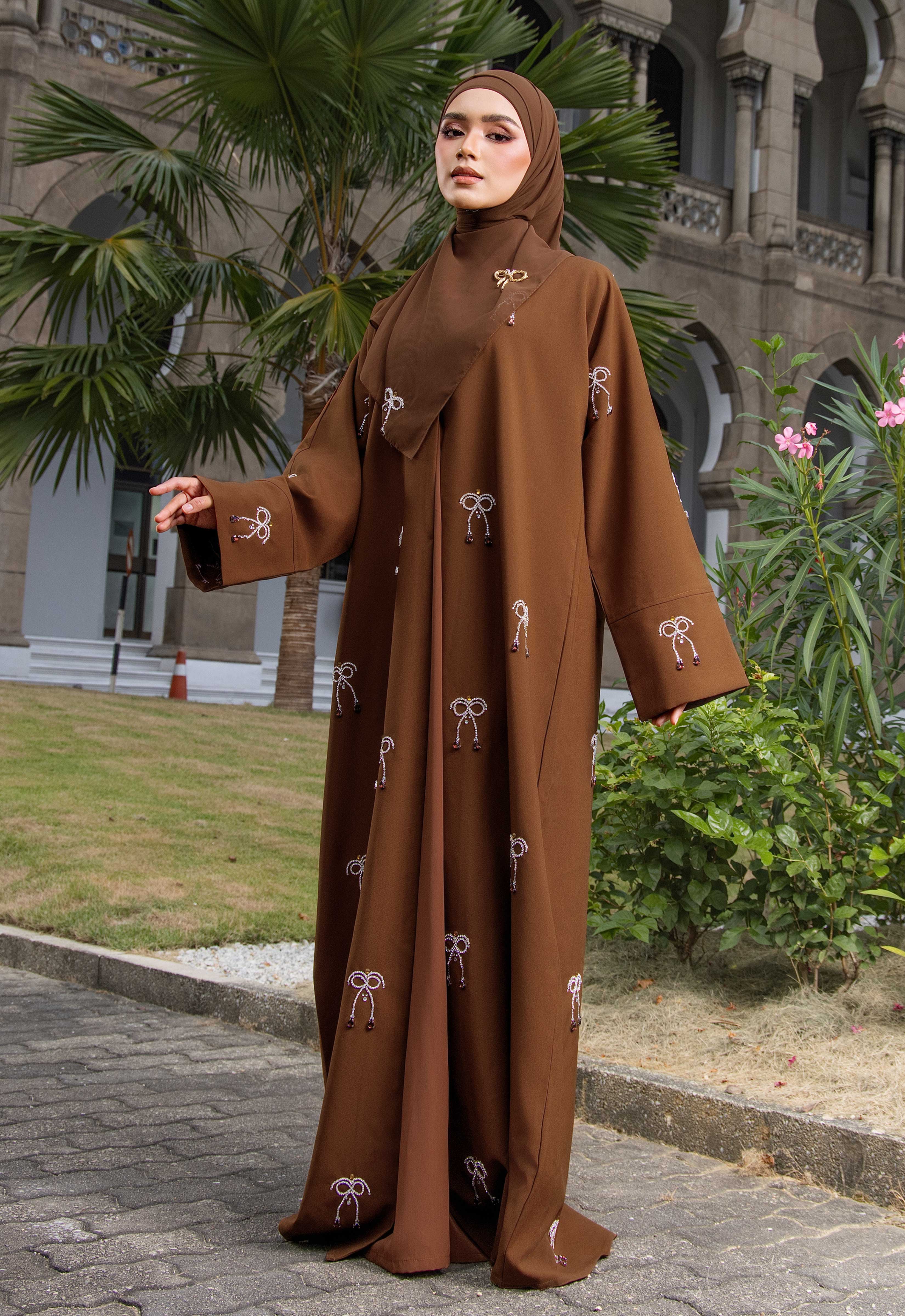WAFA LUXE RIBBON ABAYA 2.0 - DARK BROWN
