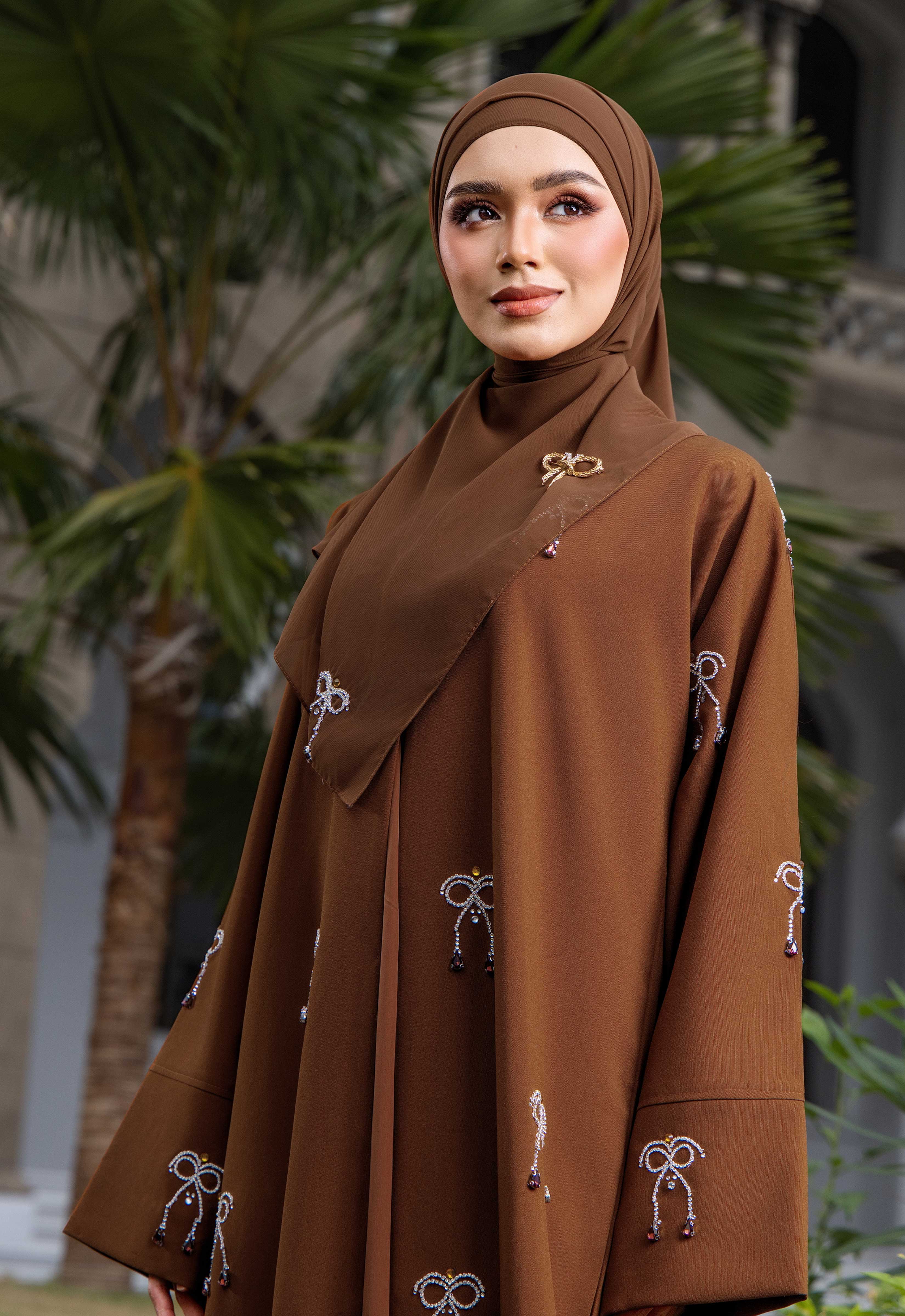 WAFA LUXE RIBBON ABAYA 2.0 - DARK BROWN