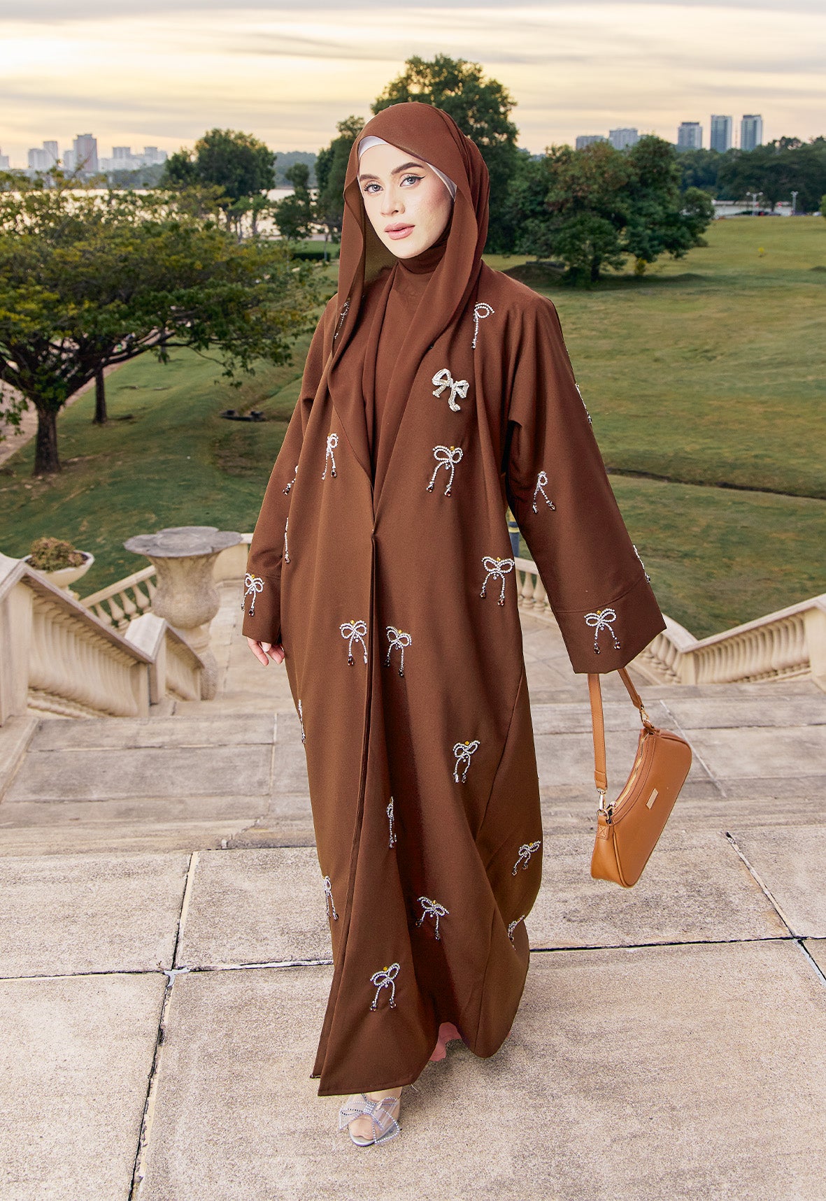 WAFA LUXE RIBBON ABAYA - SEPIA BROWN