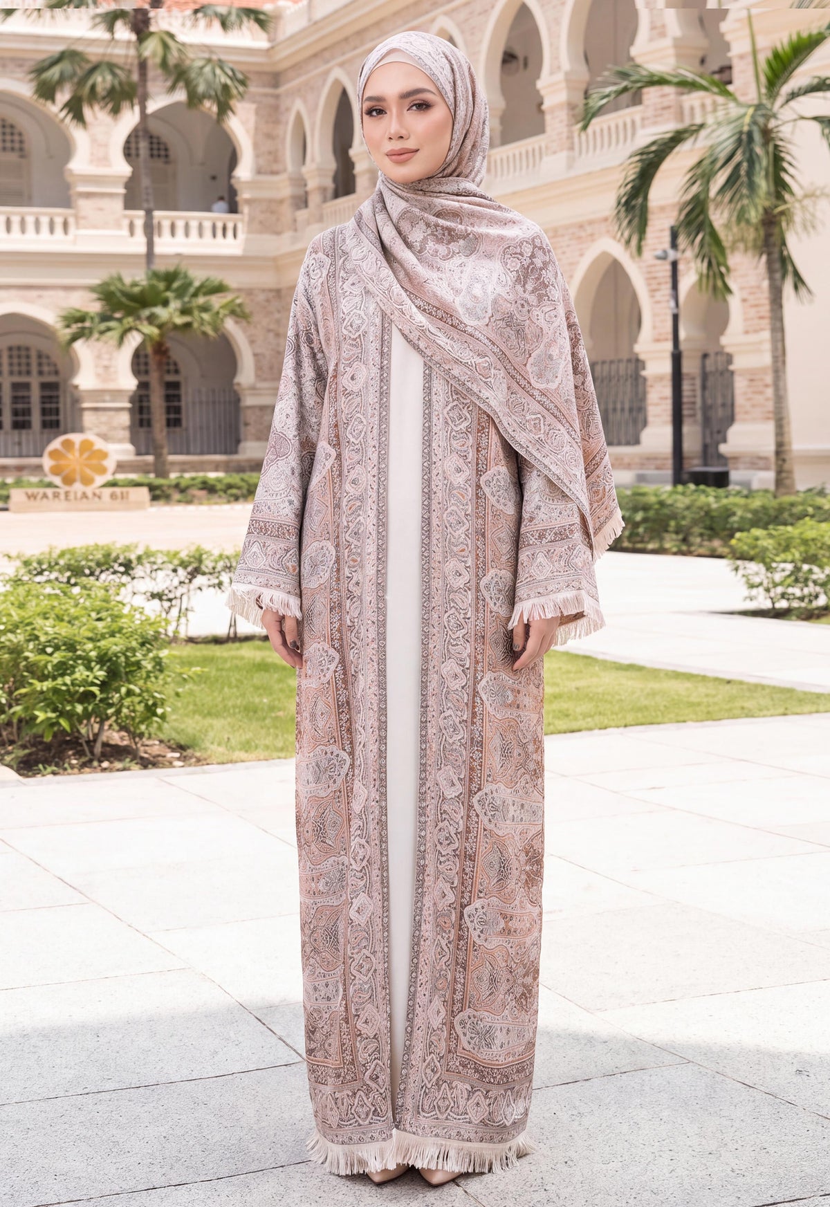 MINAZ JALABIYA | PASHMINA ABAYA - CREAM BROWN