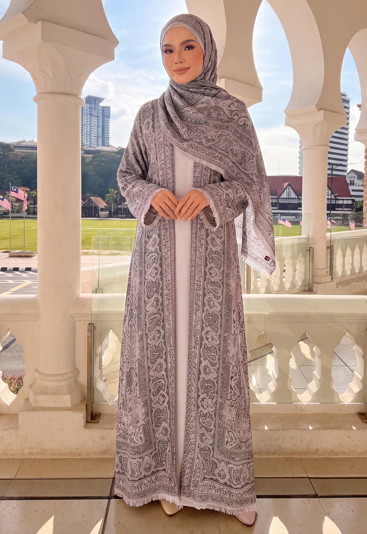 MINAZ JALABIYA | PASHMINA ABAYA - PLUM GREY