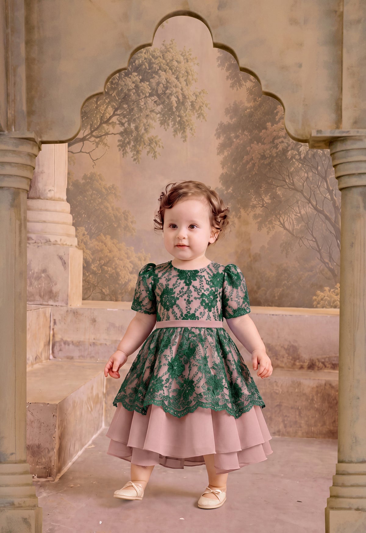 LUXE SERIES |YASMEEN LACEY BABY DRESS - GREEN
