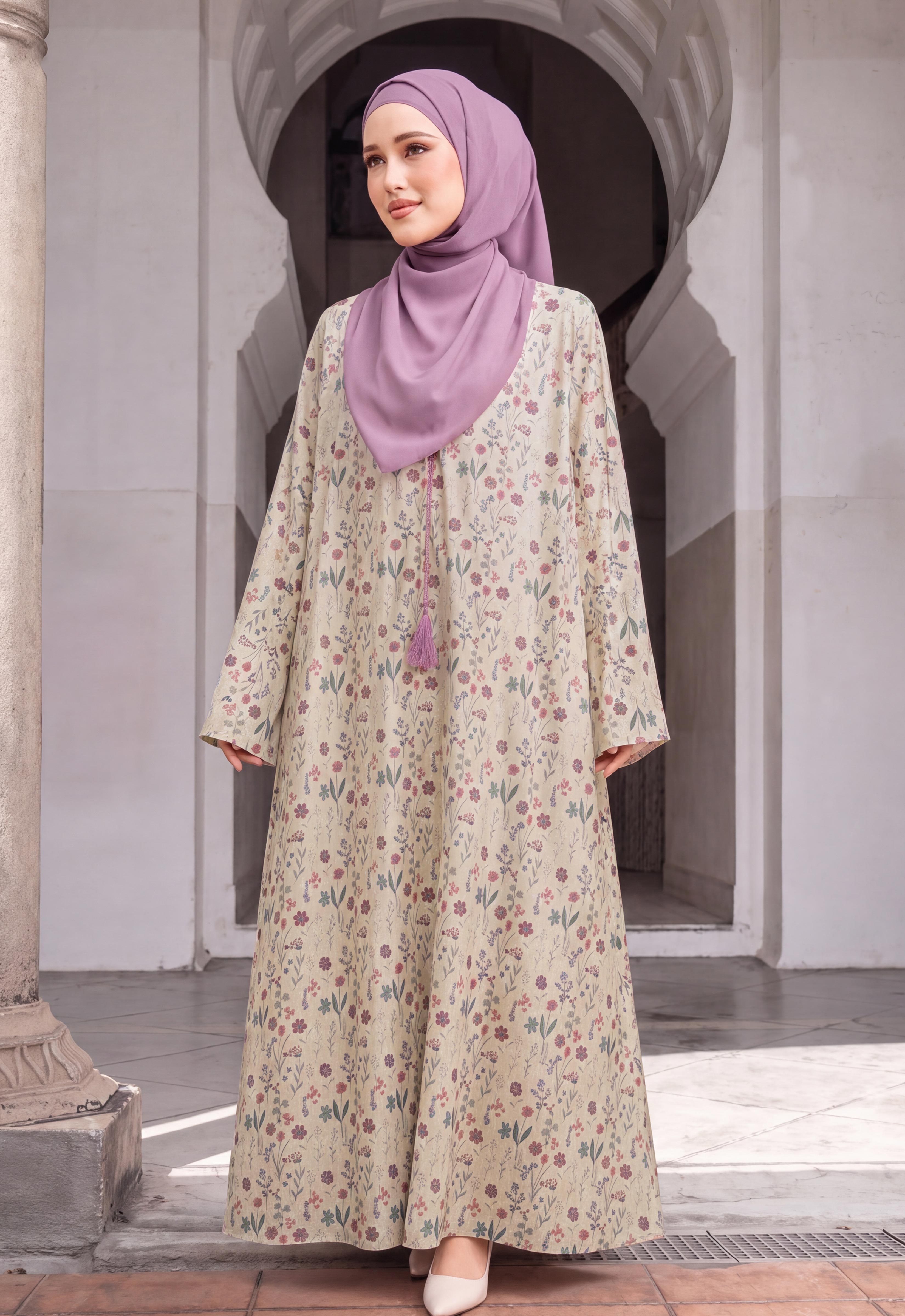 MINAZ JALABIYA | ZAHRA PRINTED JALABIYA - BEIGE