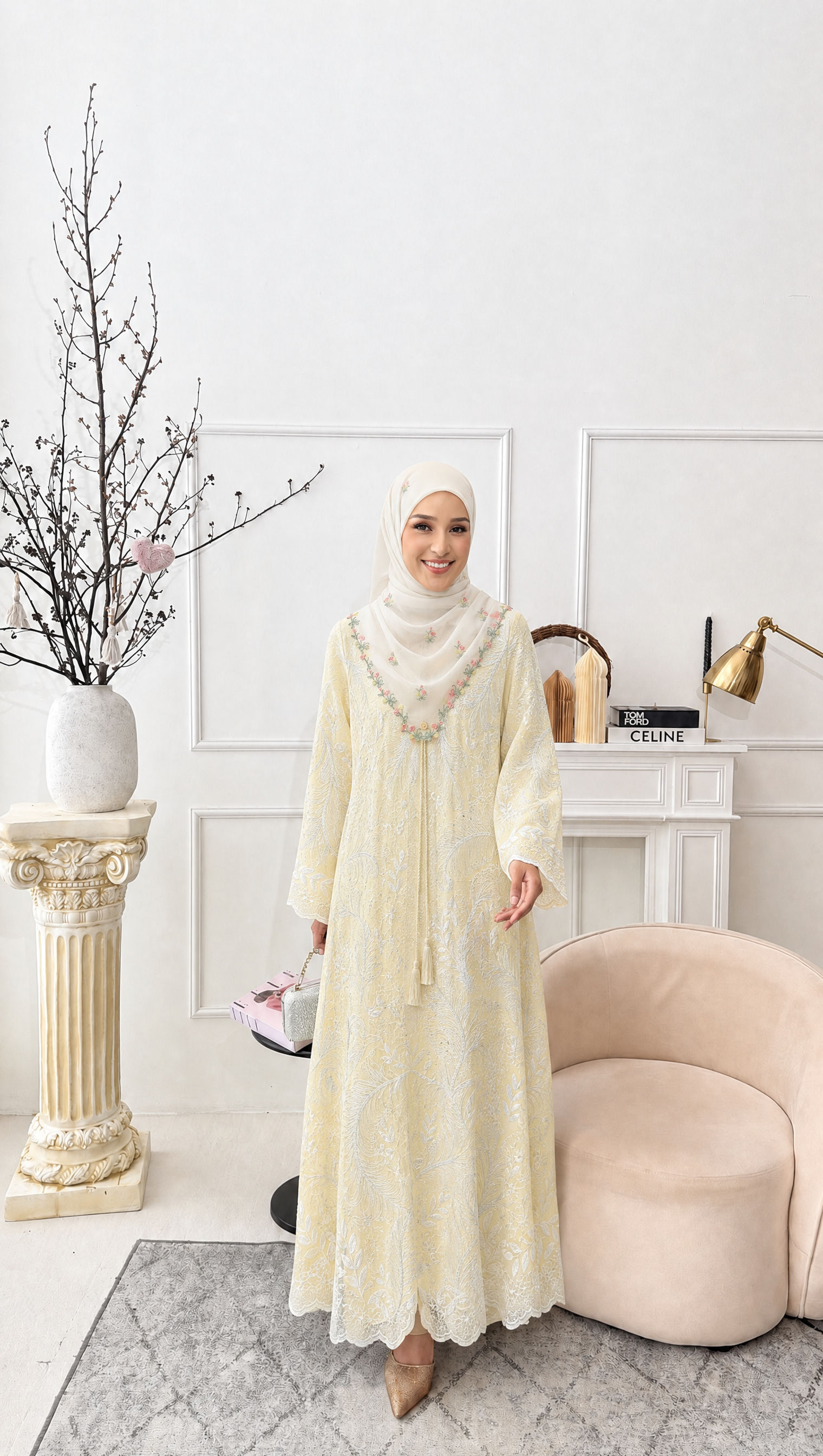MINAZ JALABIYA | AWLIYA PLAIN JALABIYA - BUTTER YELLOW